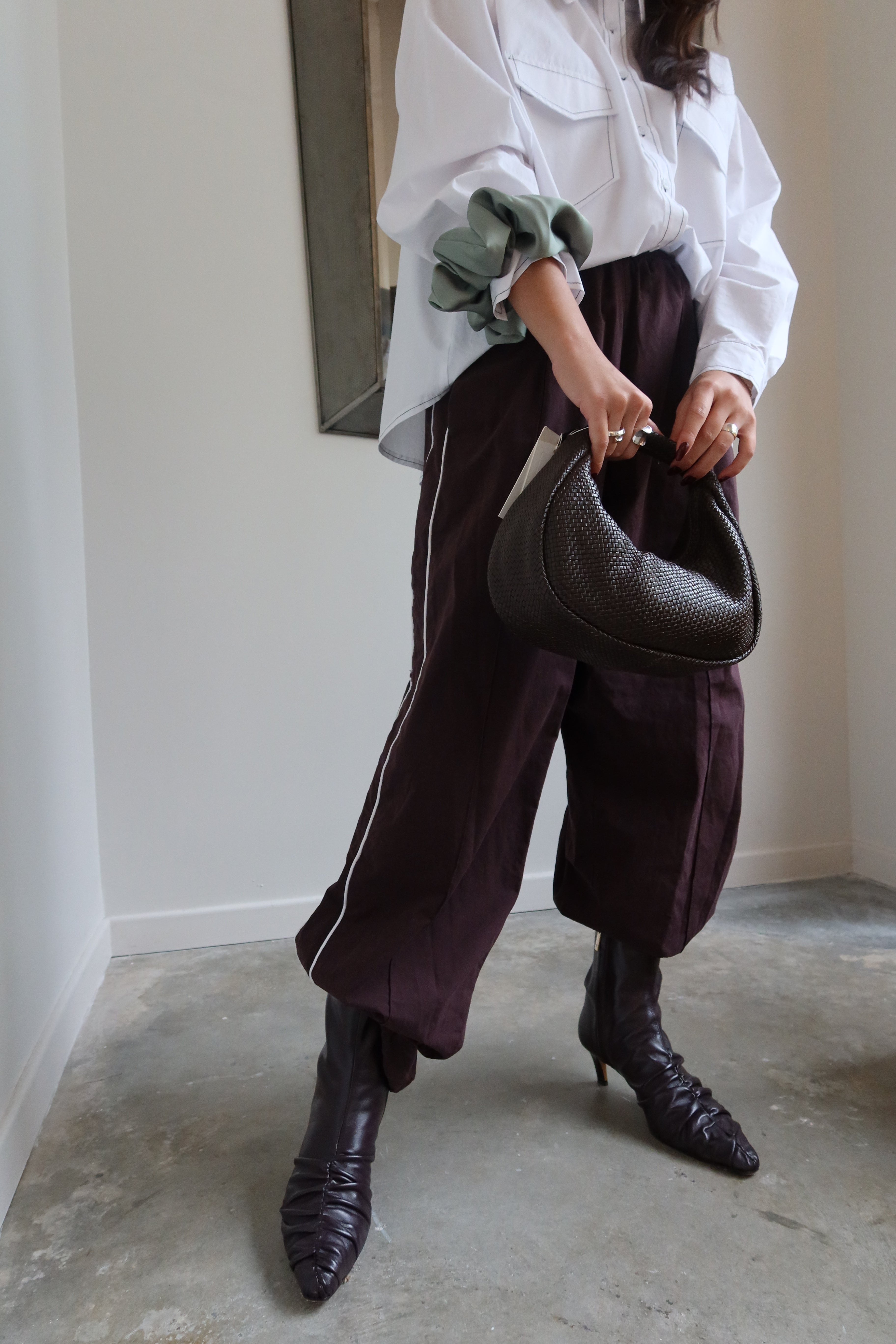 Plum Drawstring Wide Leg Track Pants