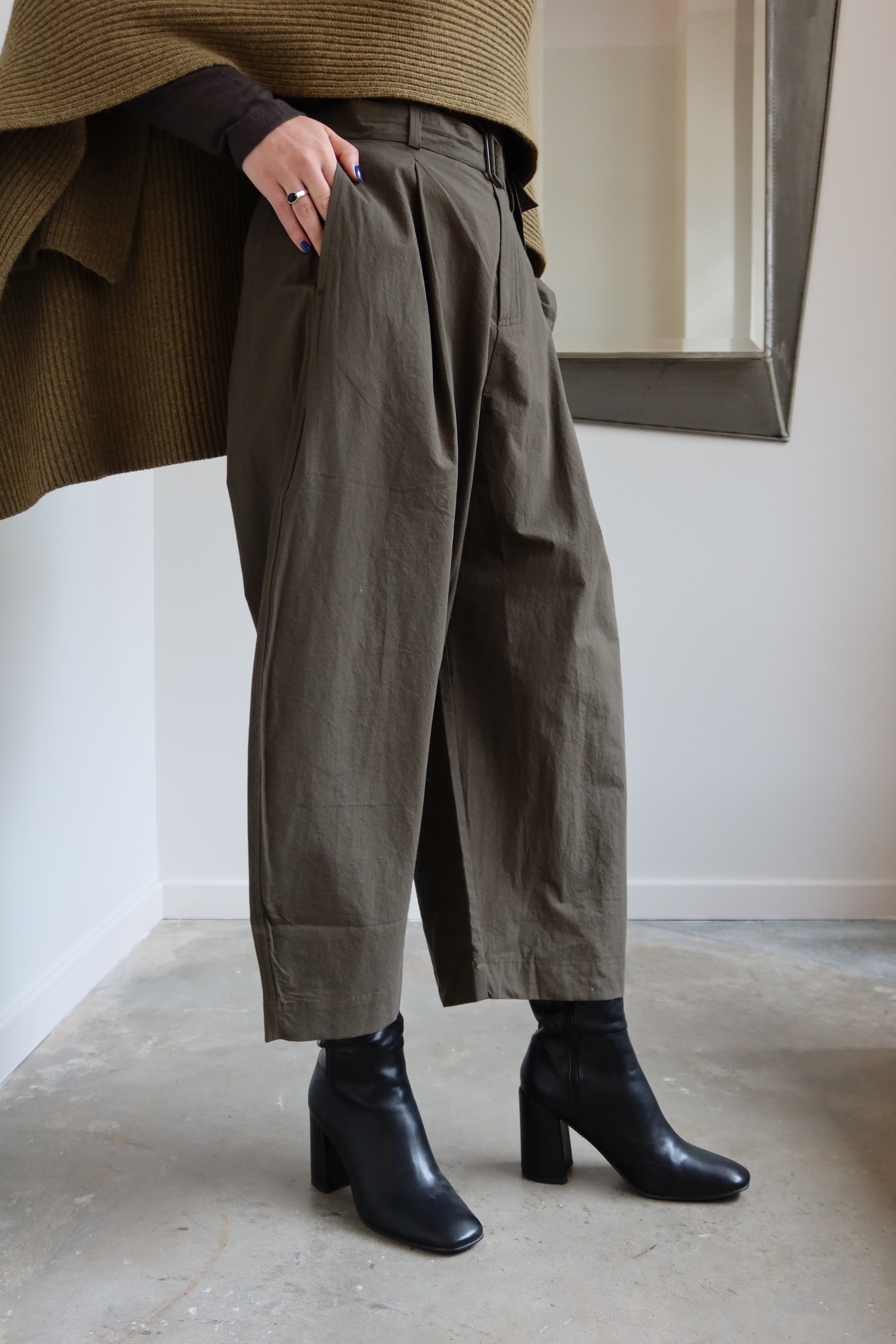 Olive Utility Belt Barrel Cargo Pants