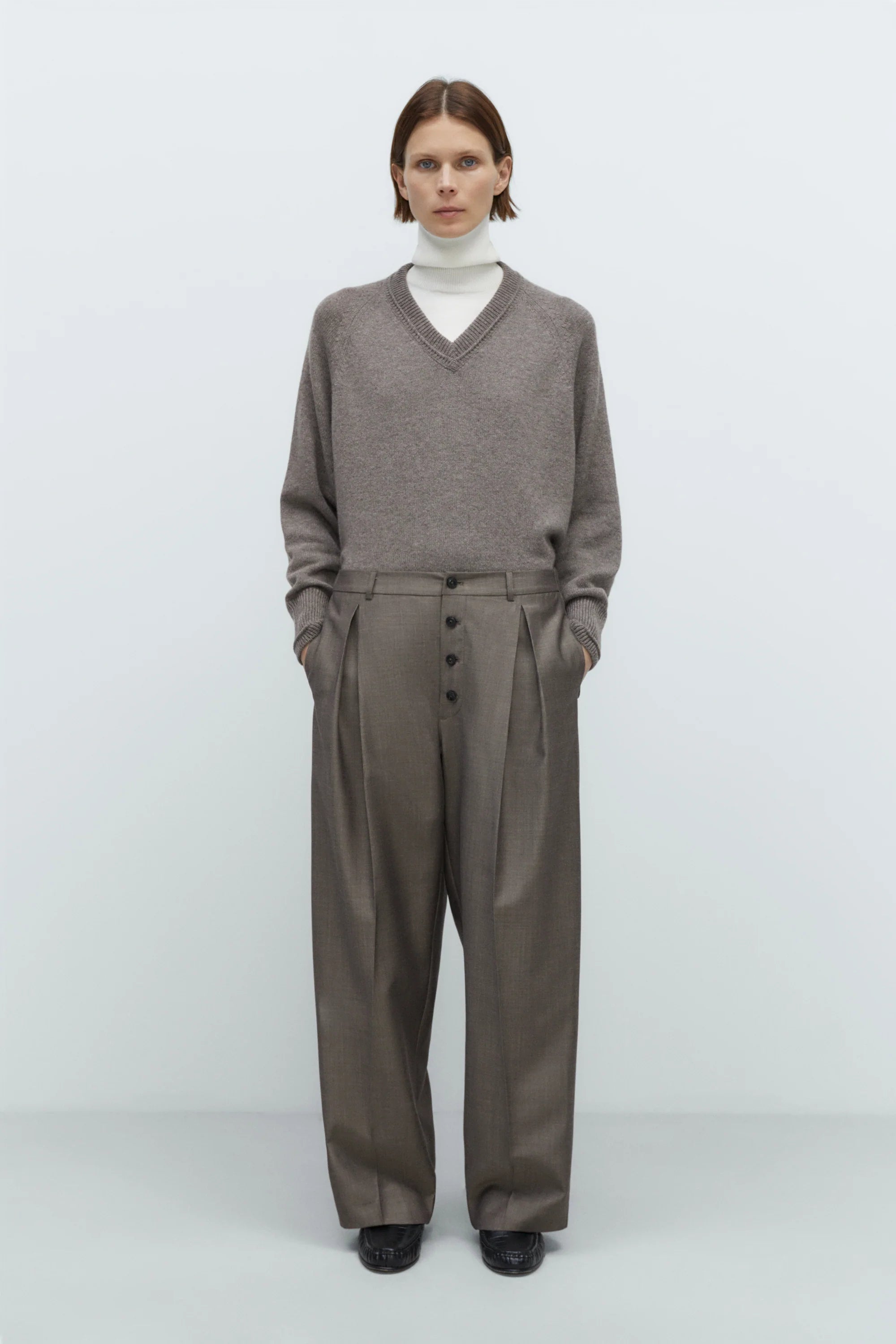 Smoke Brown Tailored Mohair Button Pants