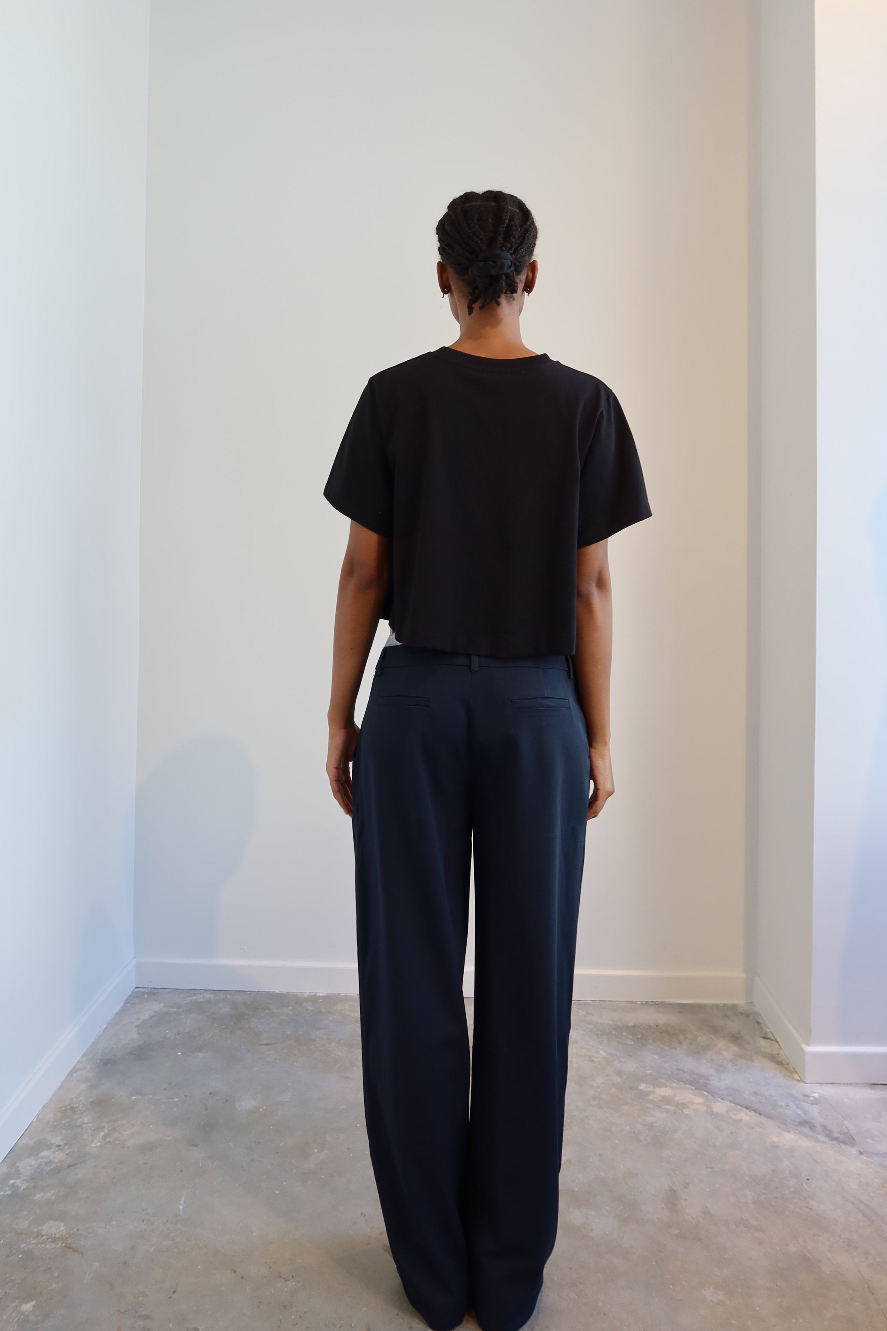 Denim Waist Navy Trouser Layered Pants