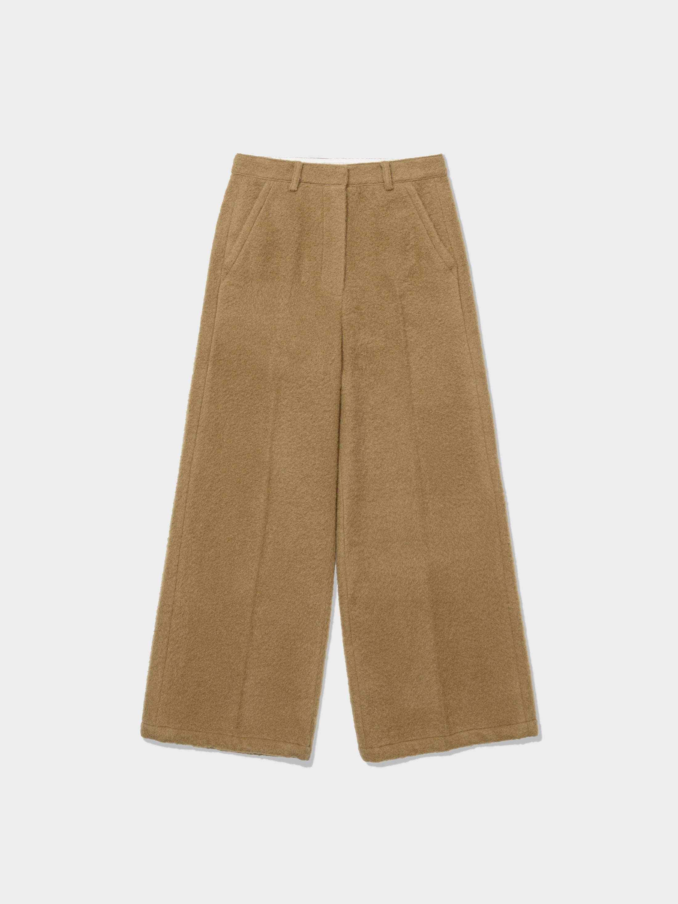 Beige Hairy Boucle Wool Pants