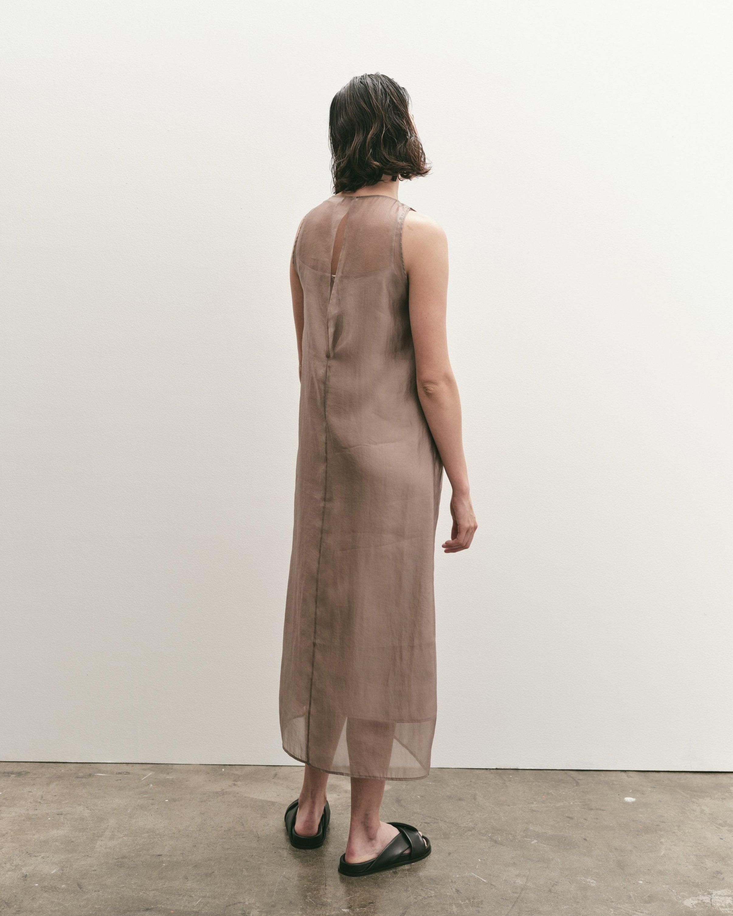 Dark Beige Organza Midi Dress