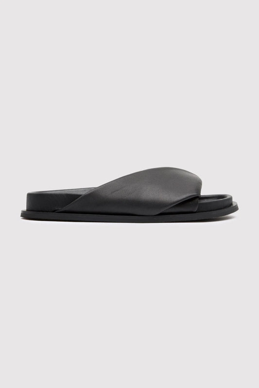 Black Fold Detail Slide Sandals