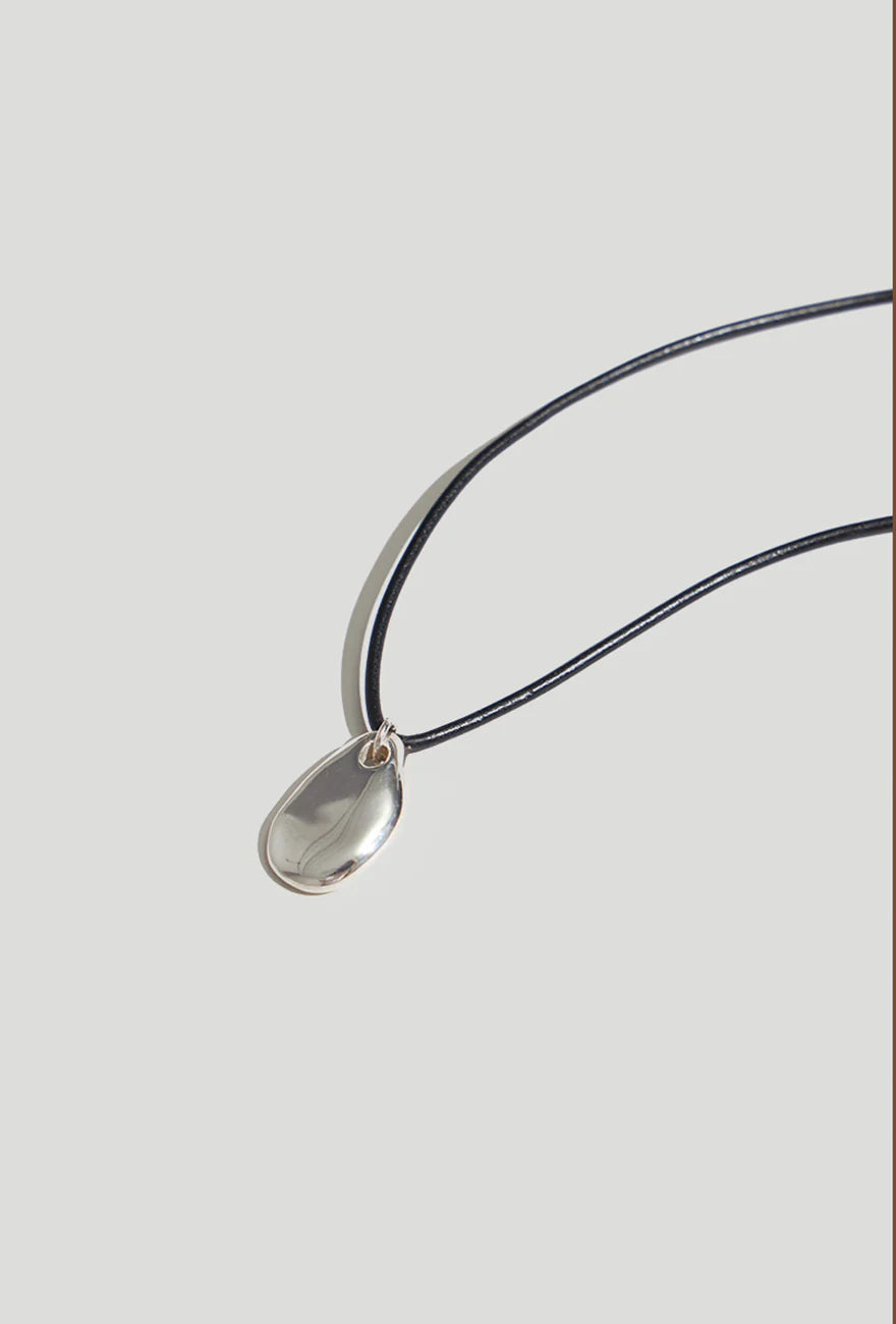 Small Sterling Silver Pebble Pendant Cord Necklace