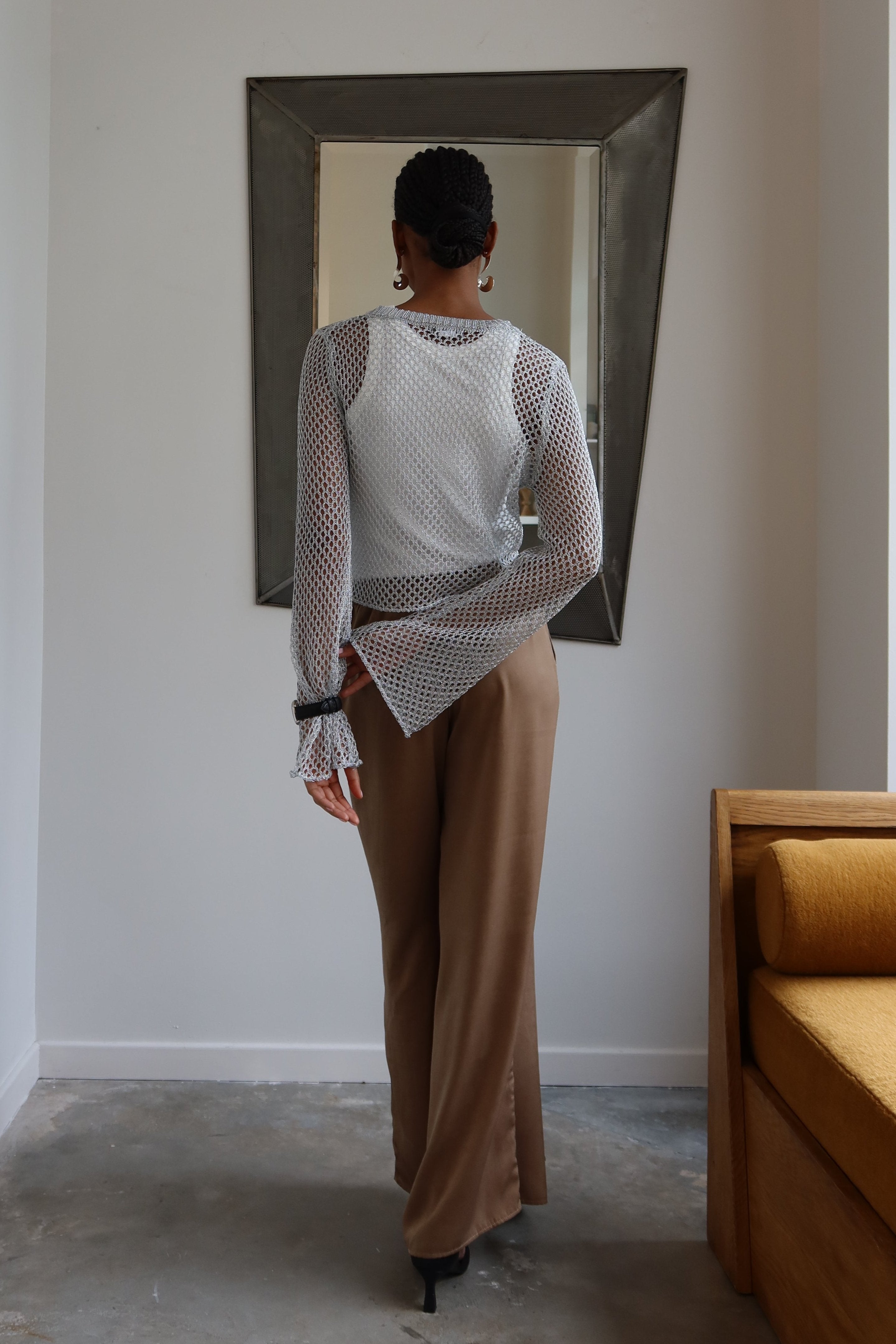 Silver Mesh Metallic Knit Sweater