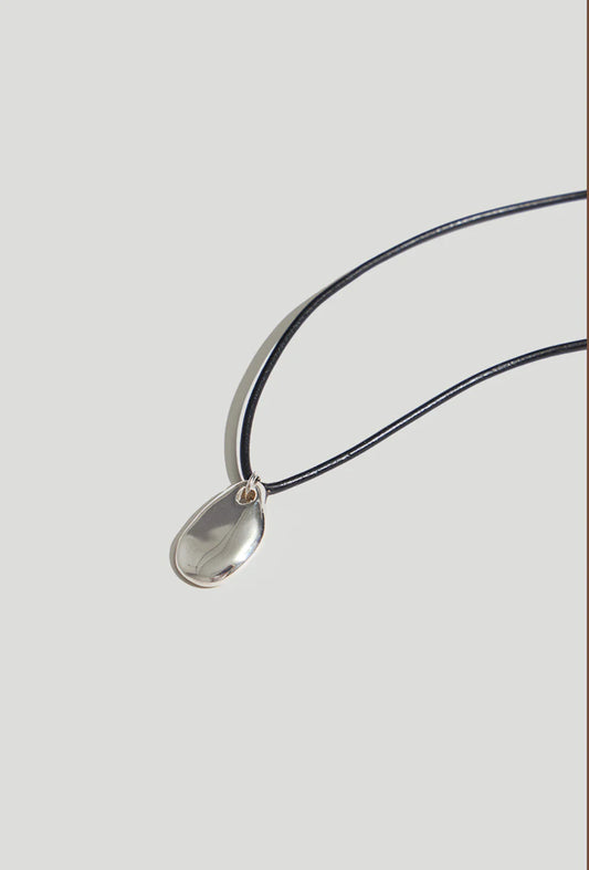 Small Sterling Silver Pebble Pendant Cord Necklace
