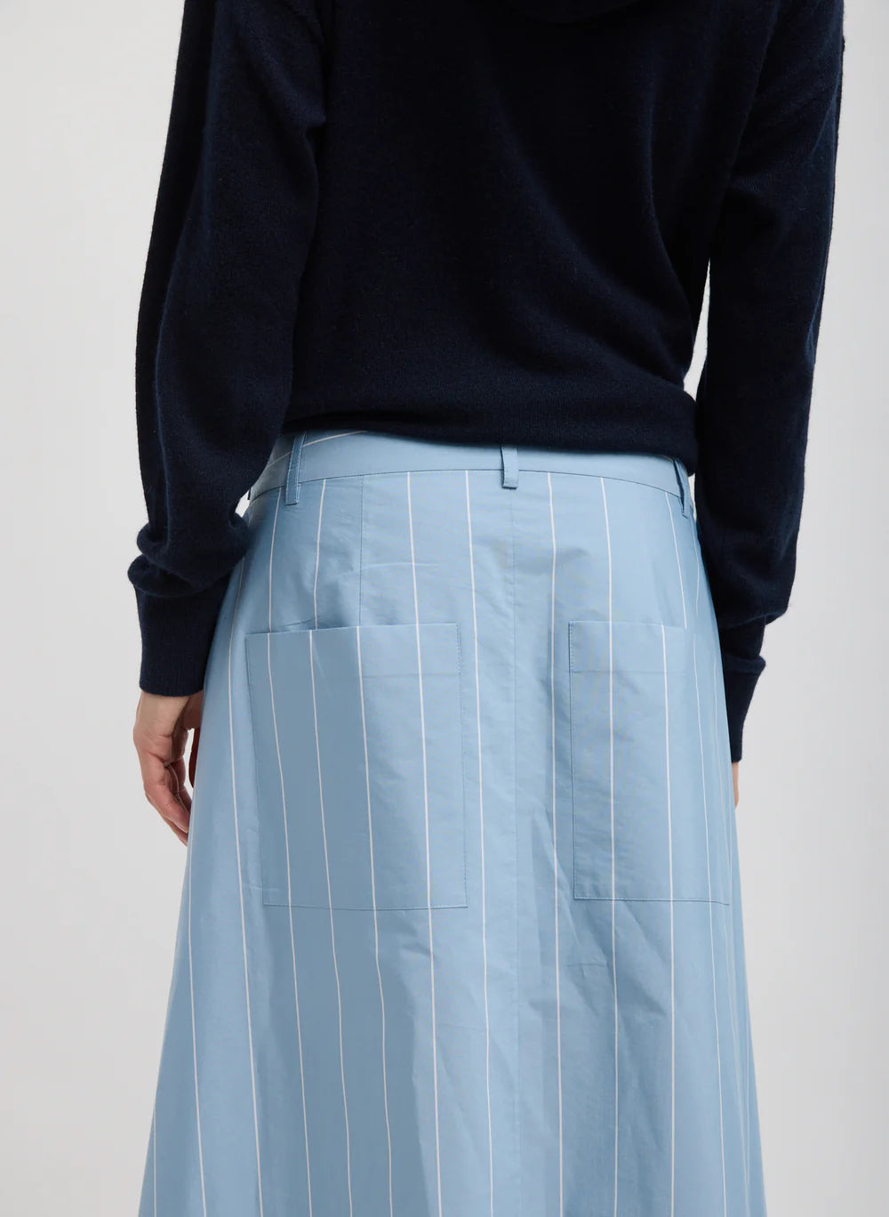 Blue And White Striped Tech Poplin Tie Front Skirt