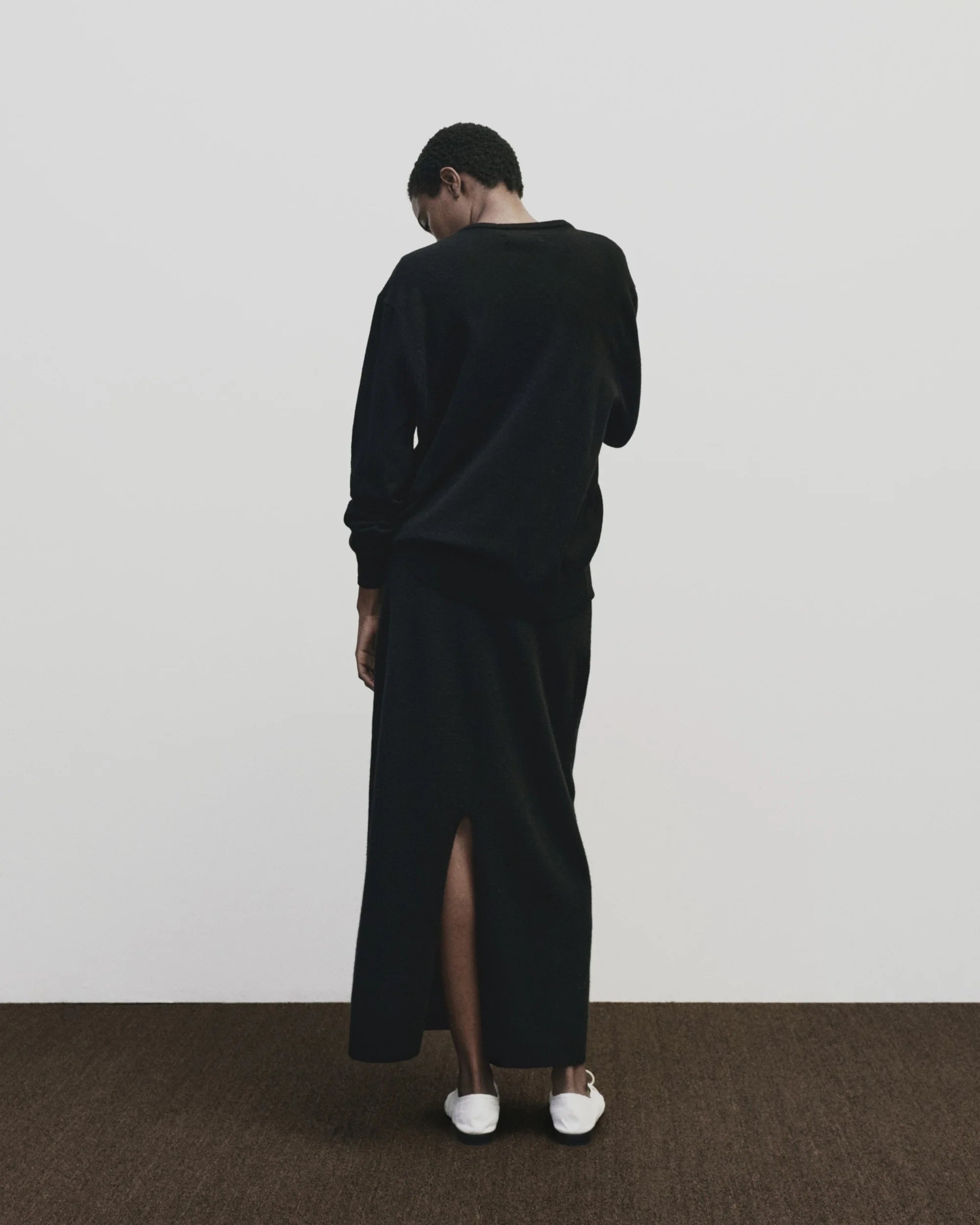 Black Cashmere Blend Knit Midi Skirt