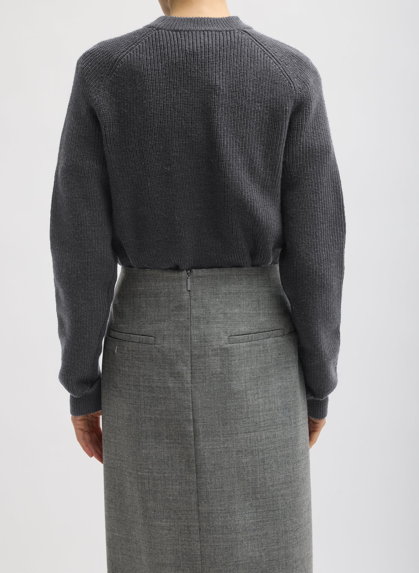Grey Techy Bonded Wool Crochet Trim Skirt