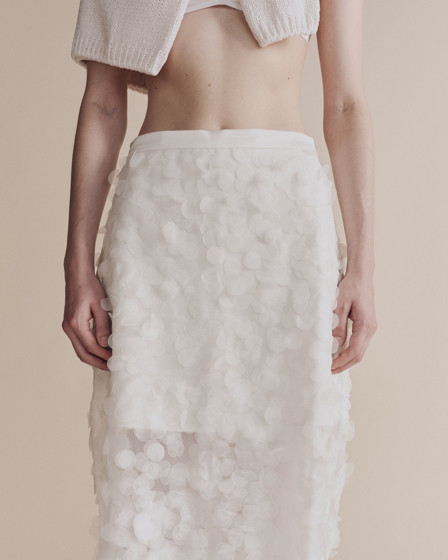 White Applique Midi Skirt