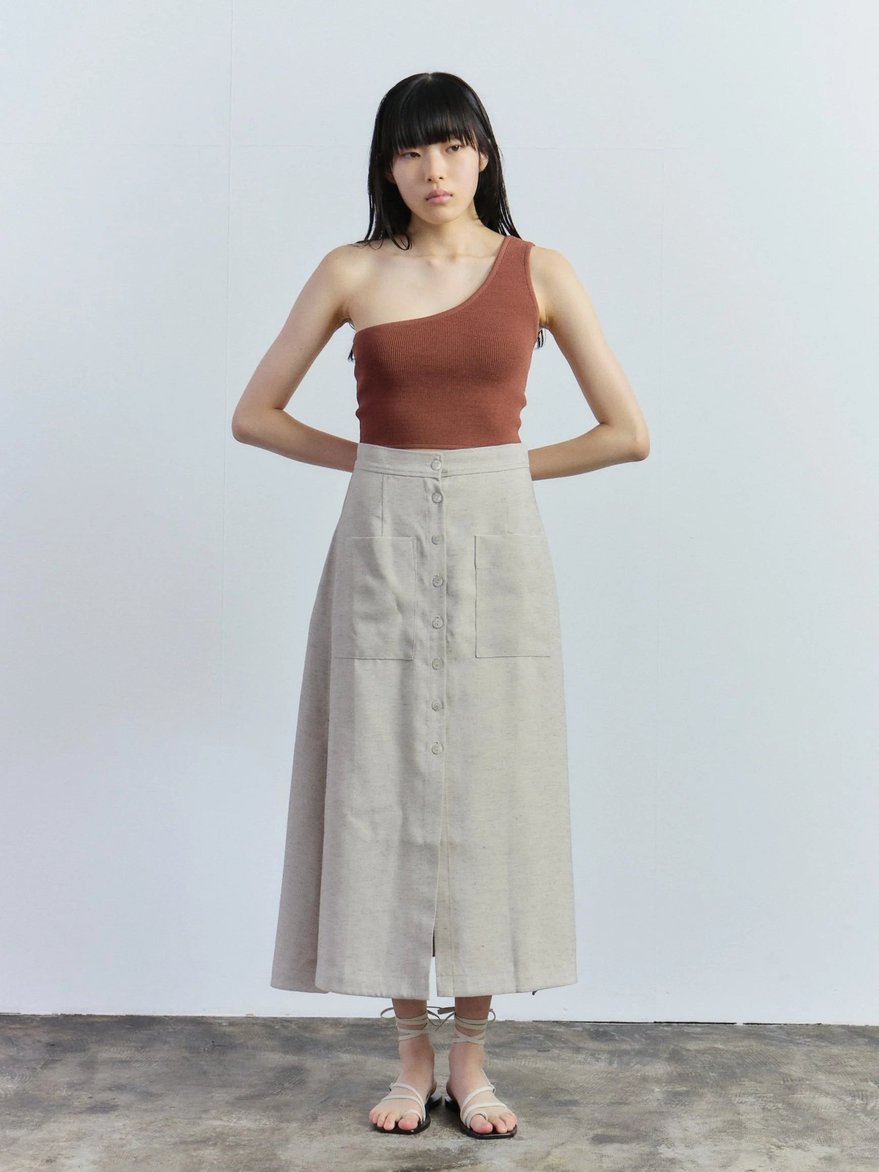 Oatmeal Button Front Maxi Skirt