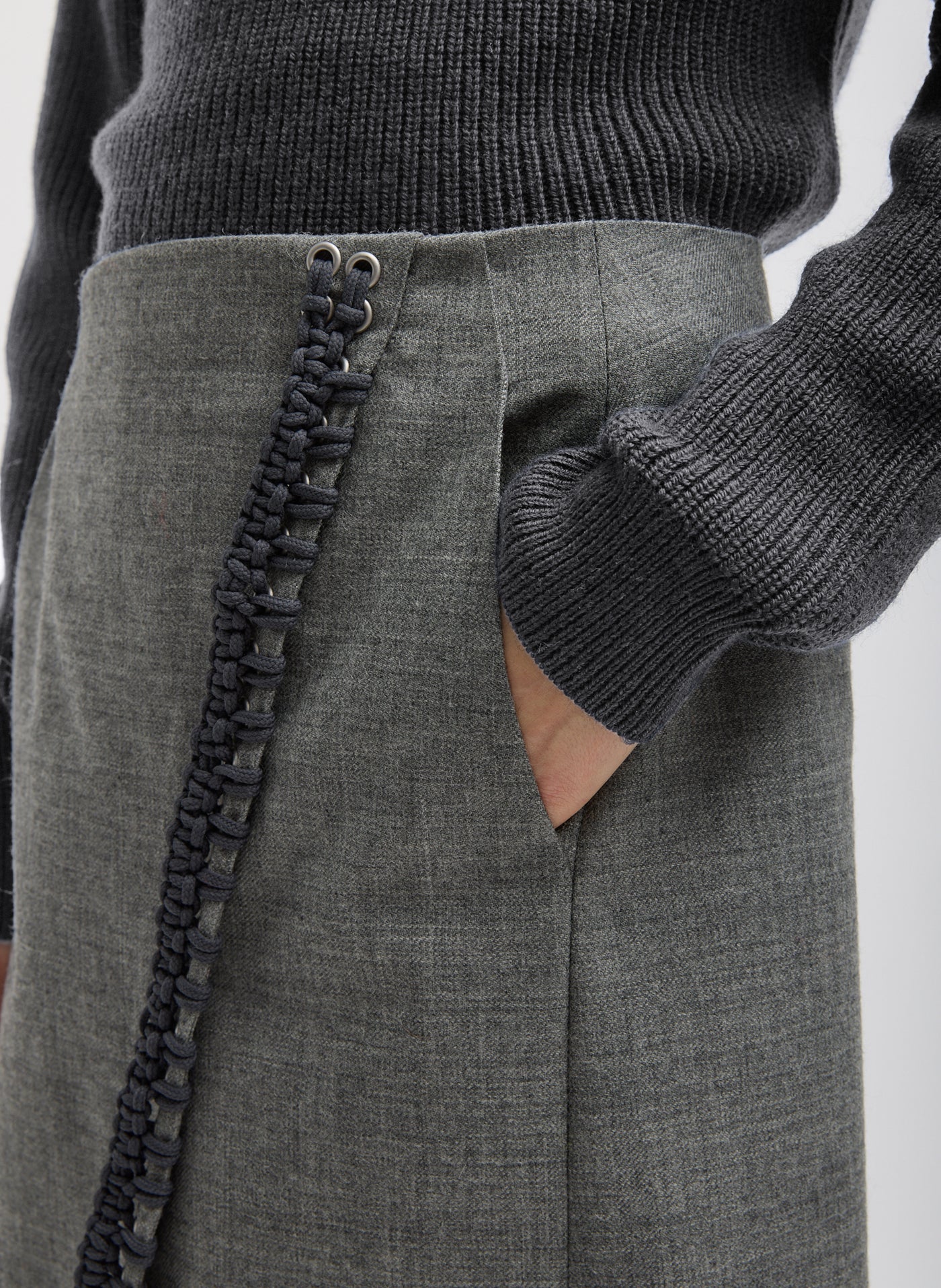 Grey Techy Bonded Wool Crochet Trim Skirt