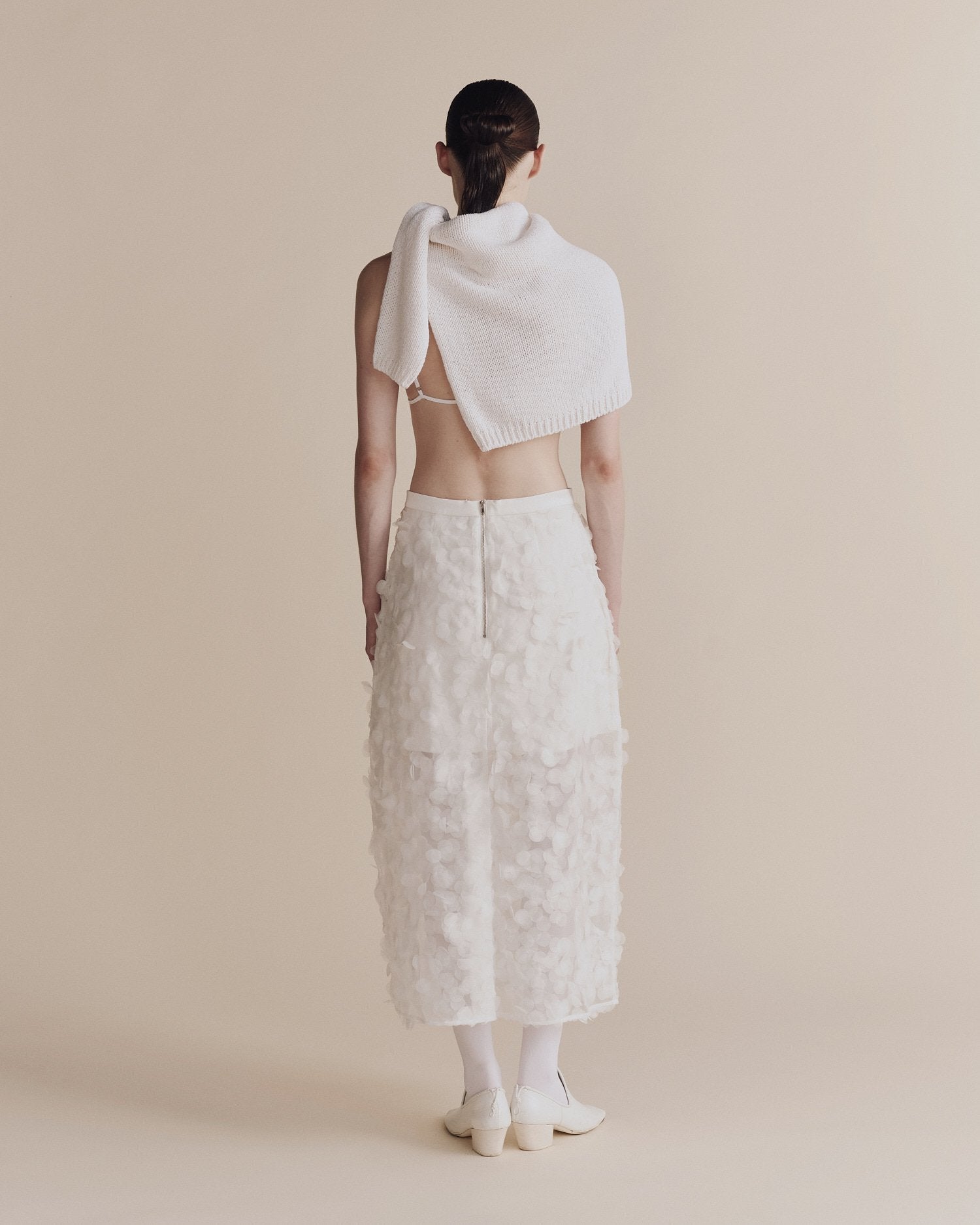 White Applique Midi Skirt