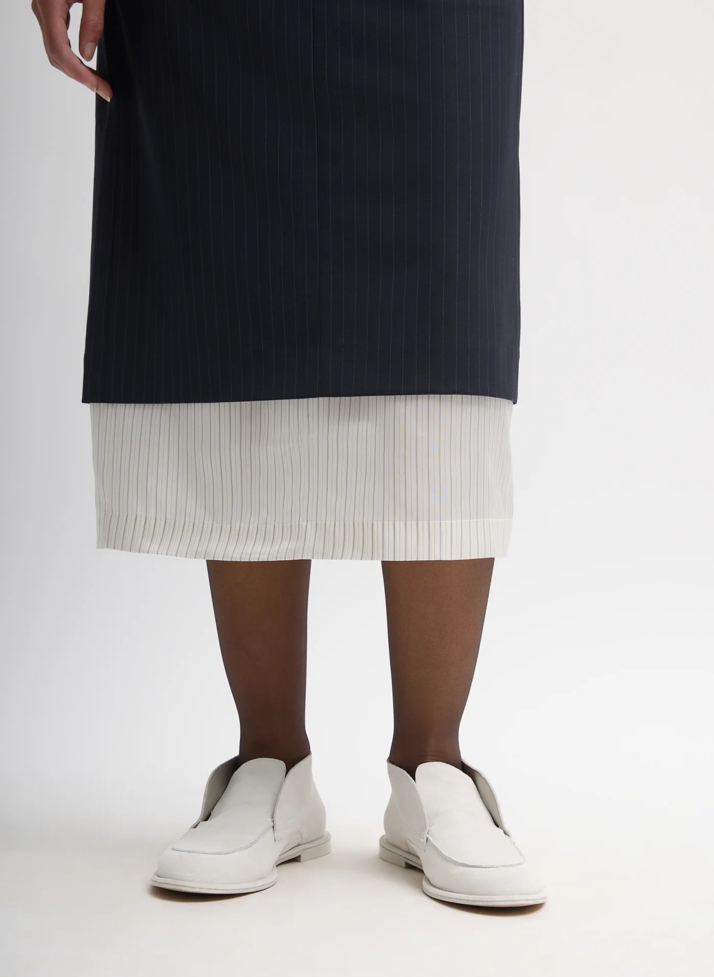 Navy Mier Pinstripe Convertible Skirt