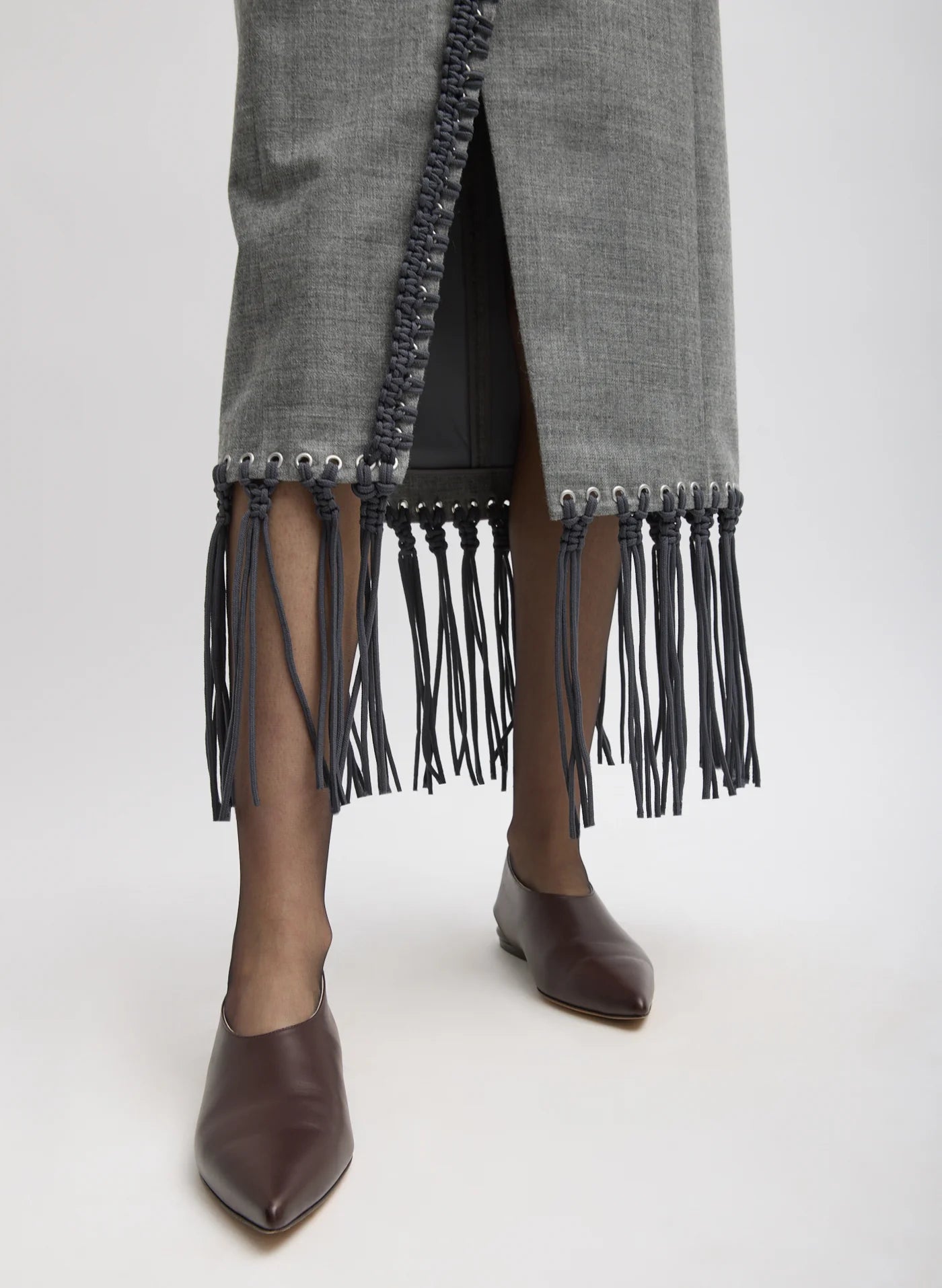 Grey Techy Bonded Wool Crochet Trim Skirt