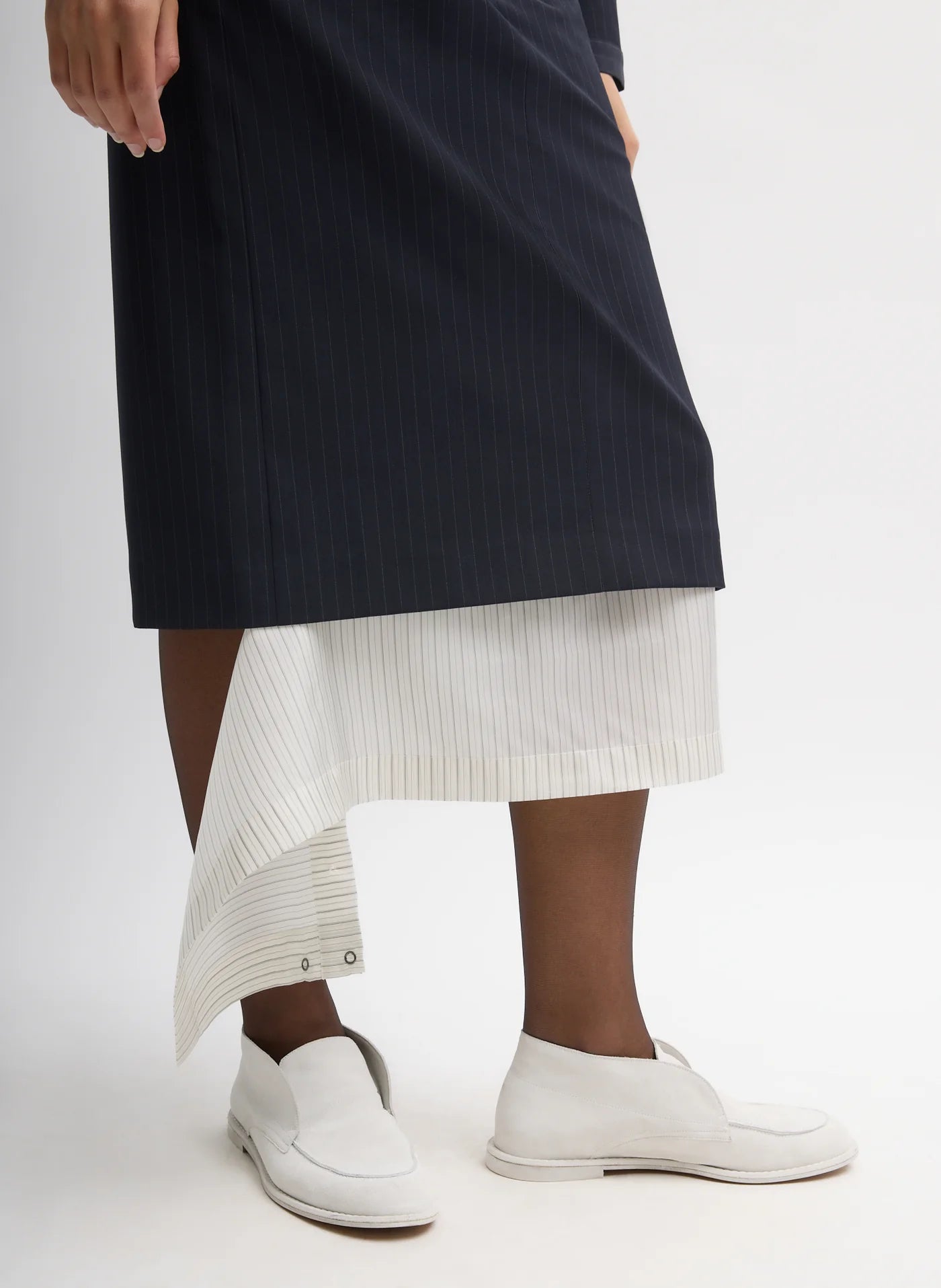 Navy Mier Pinstripe Convertible Skirt
