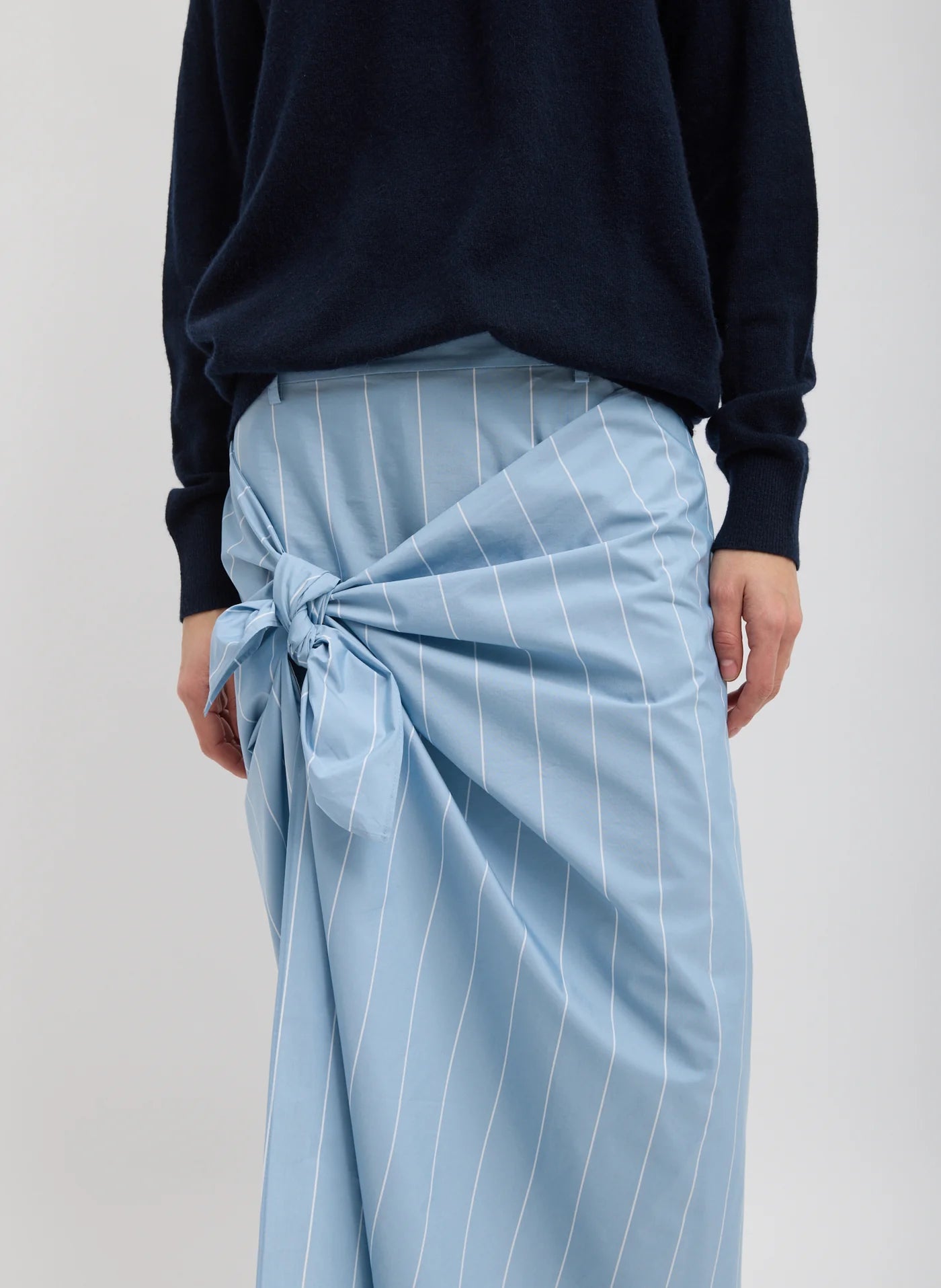 Blue And White Striped Tech Poplin Tie Front Skirt