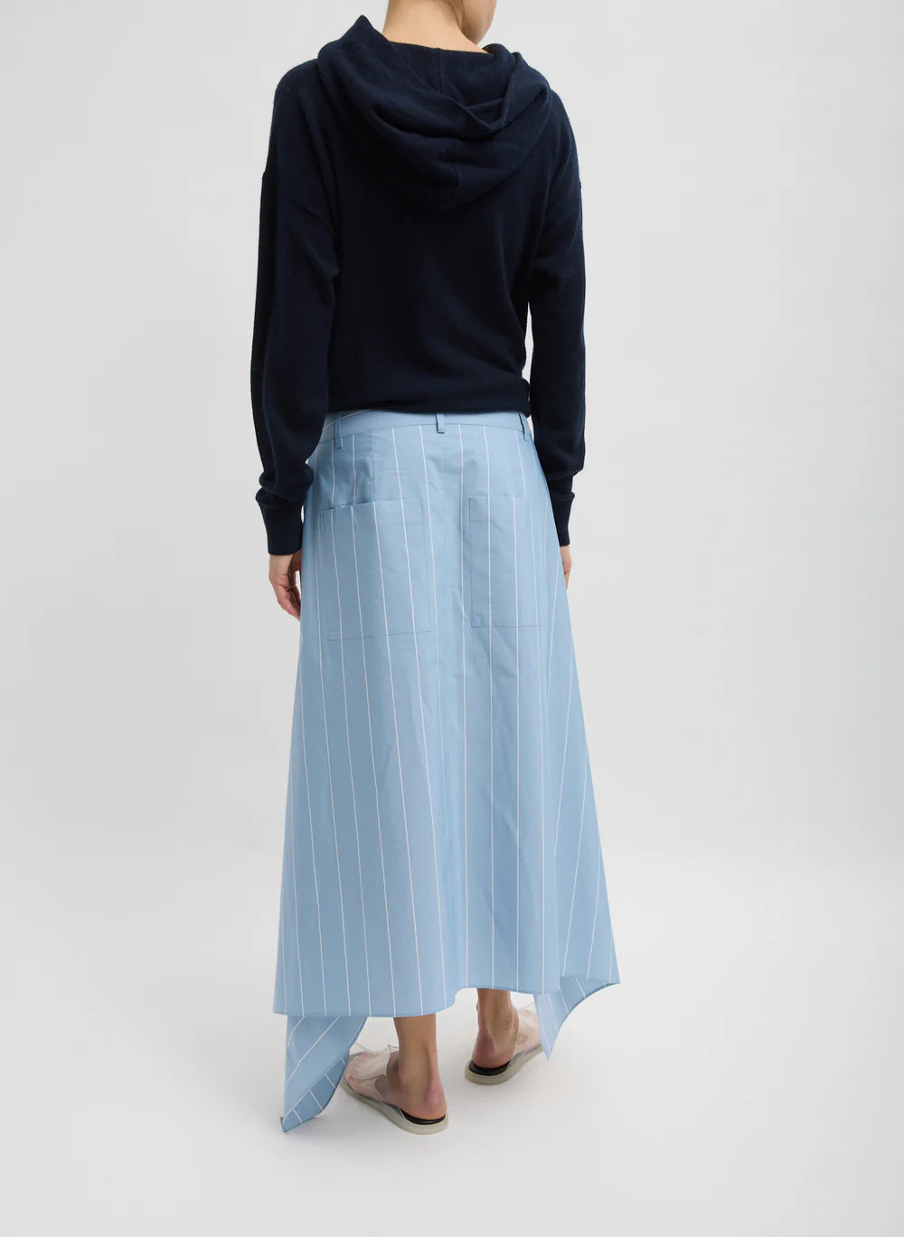 Blue And White Striped Tech Poplin Tie Front Skirt