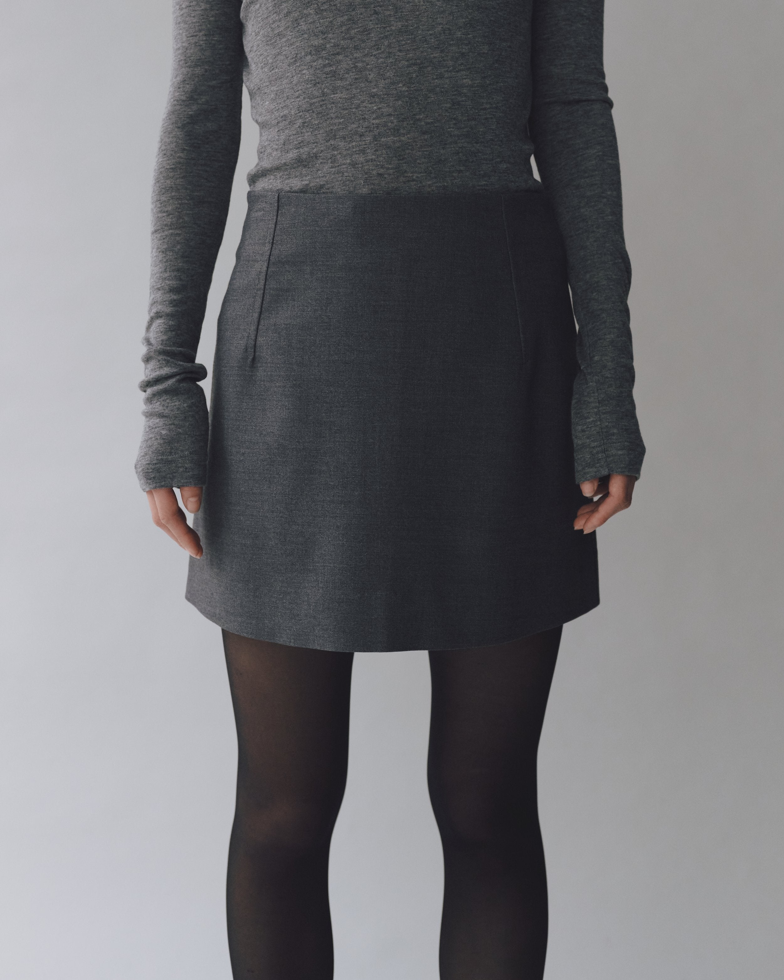 Charcoal Wool Blend Mini Skirt