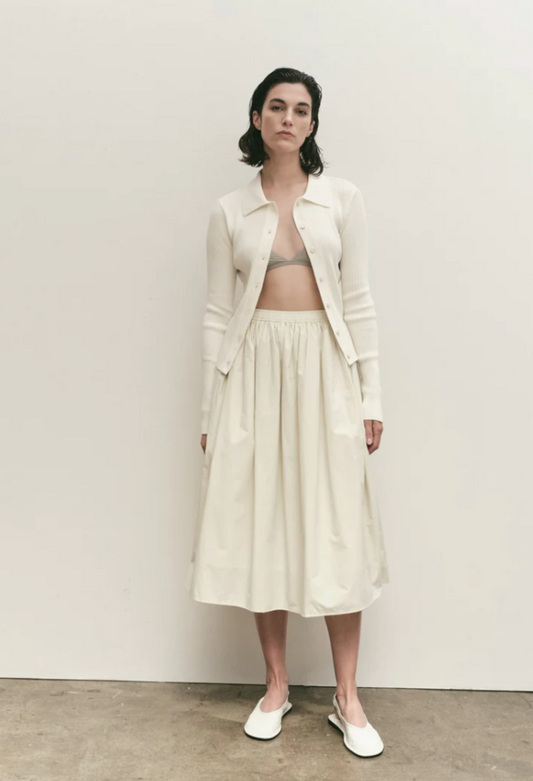 Cream Gathered Midi Skirt