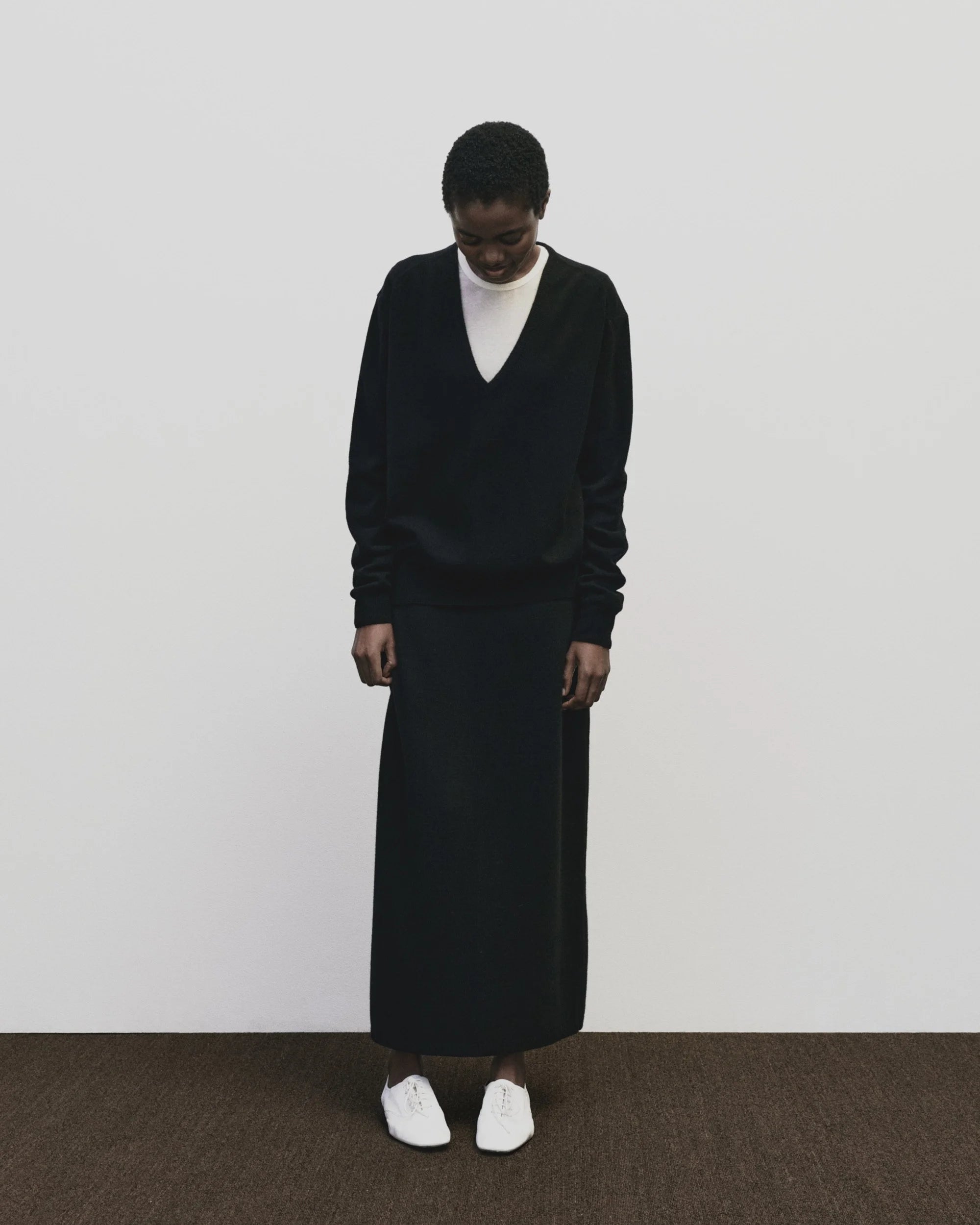 Black Cashmere Blend Knit Midi Skirt