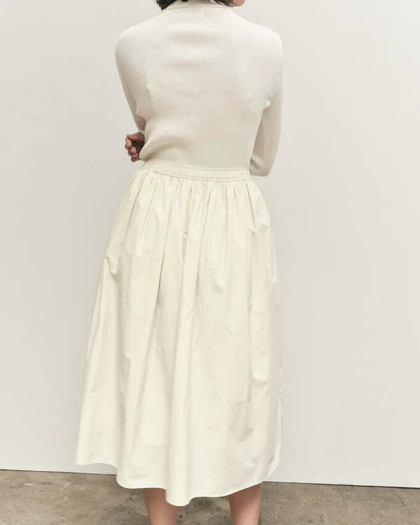 Cream Gathered Midi Skirt