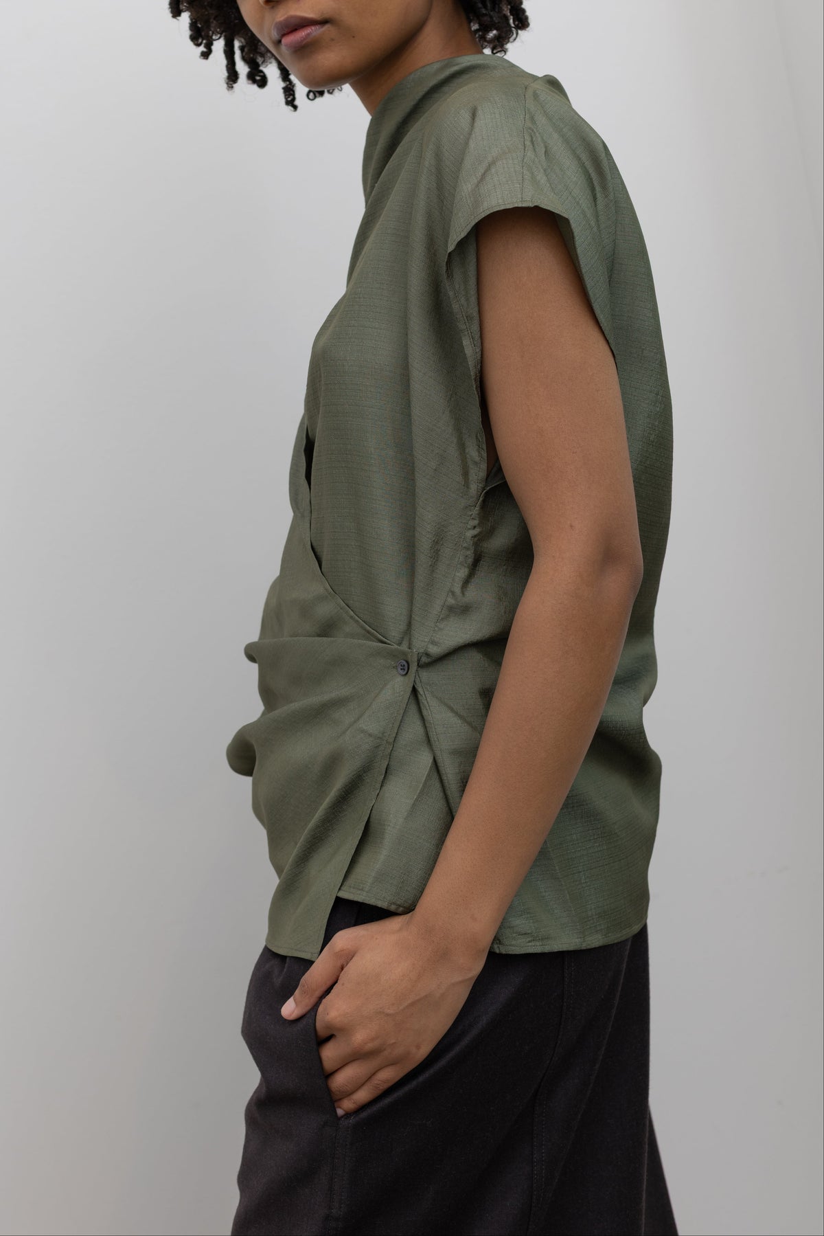 Soeur Contemporary Textured Silk Sleeveless Wrap Blouse at Alas Eius