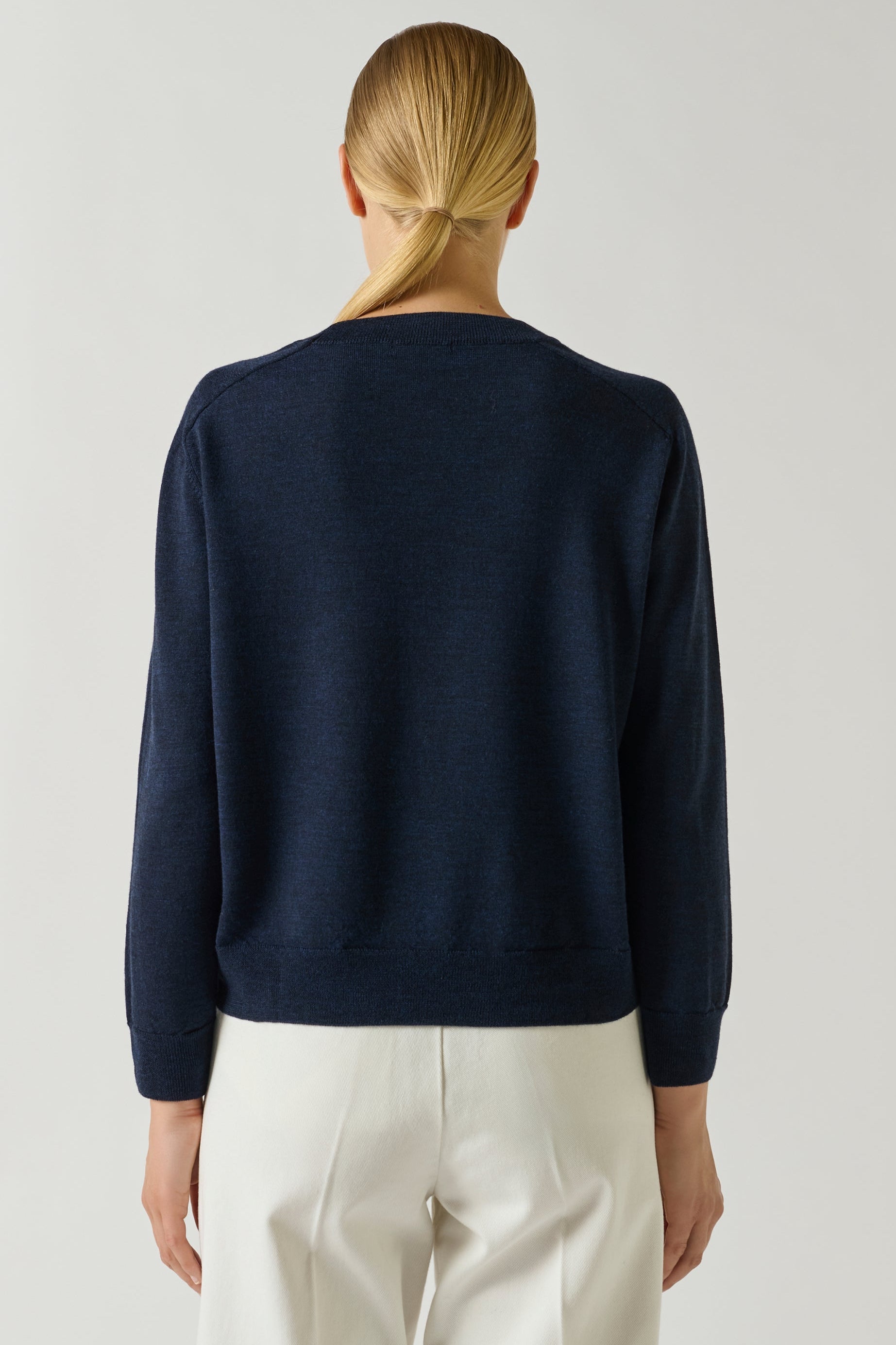 Soeur Pio merino wool knit sweater with ribbed hem and round neckline at Alas Eius