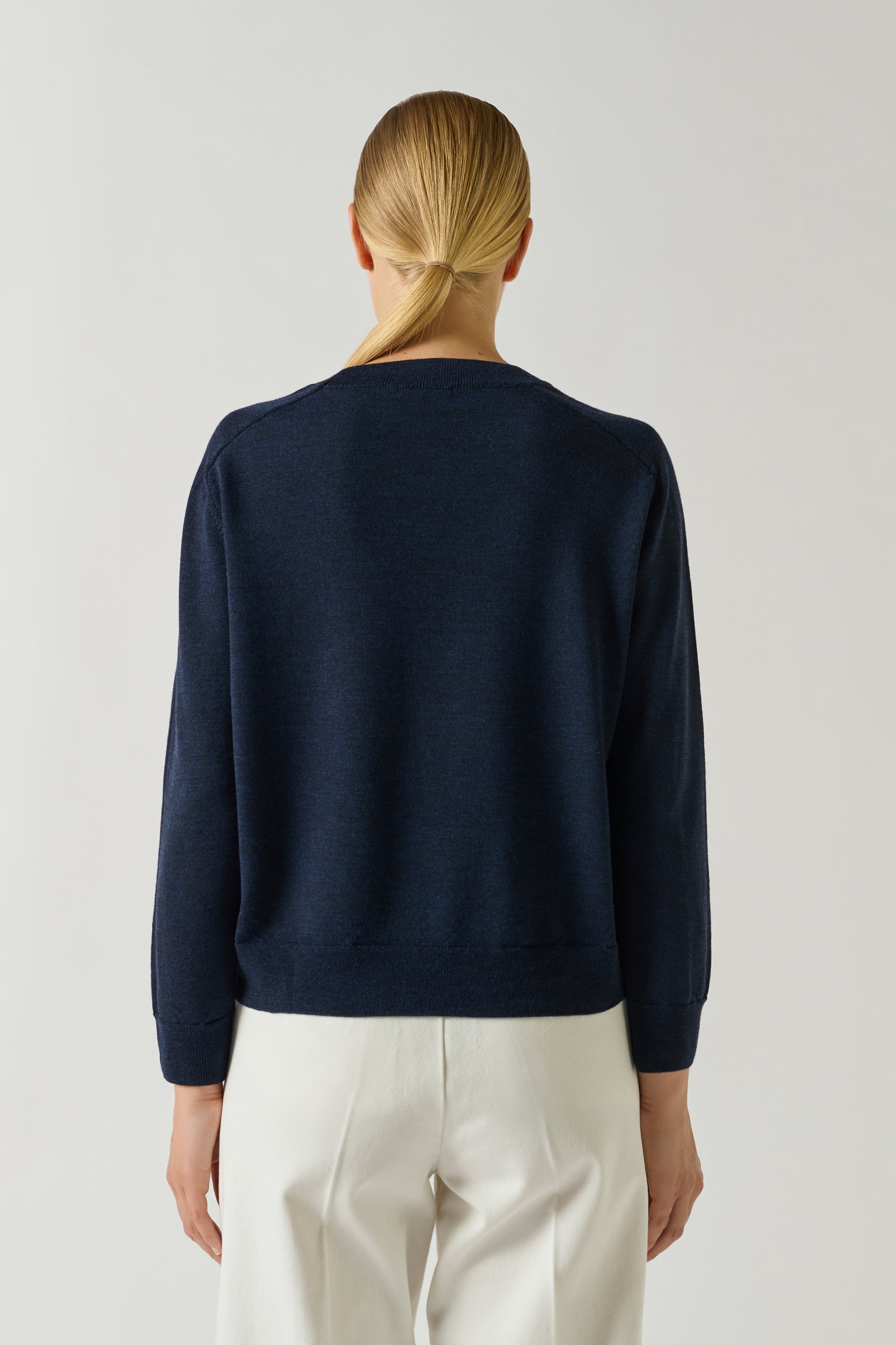 Soeur Pio merino wool knit sweater with ribbed hem and round neckline at Alas Eius