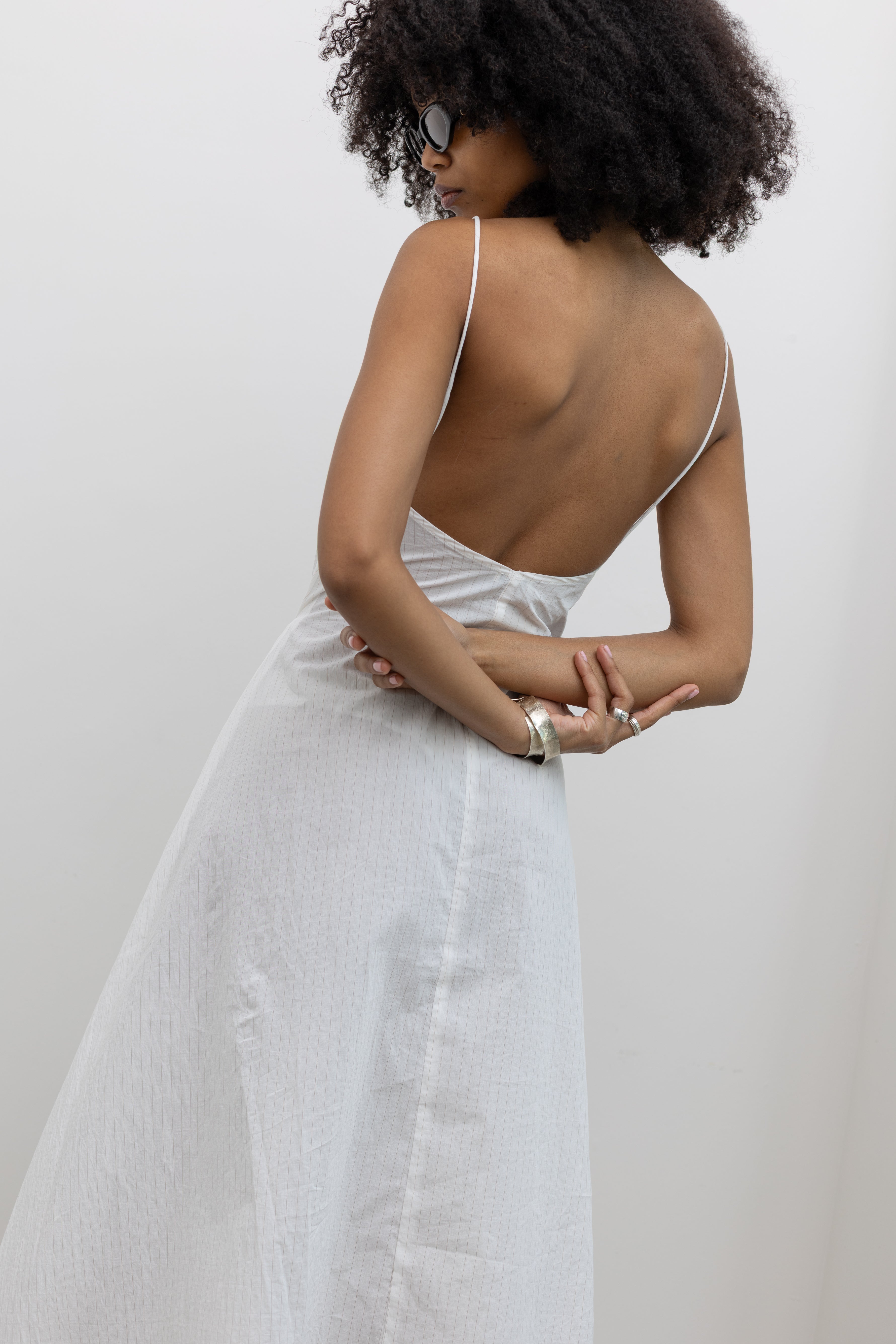 St. Agni Cotton Blend Pinstripe Maxi Dress Minimalist Designer Womenswear at Alas Eius