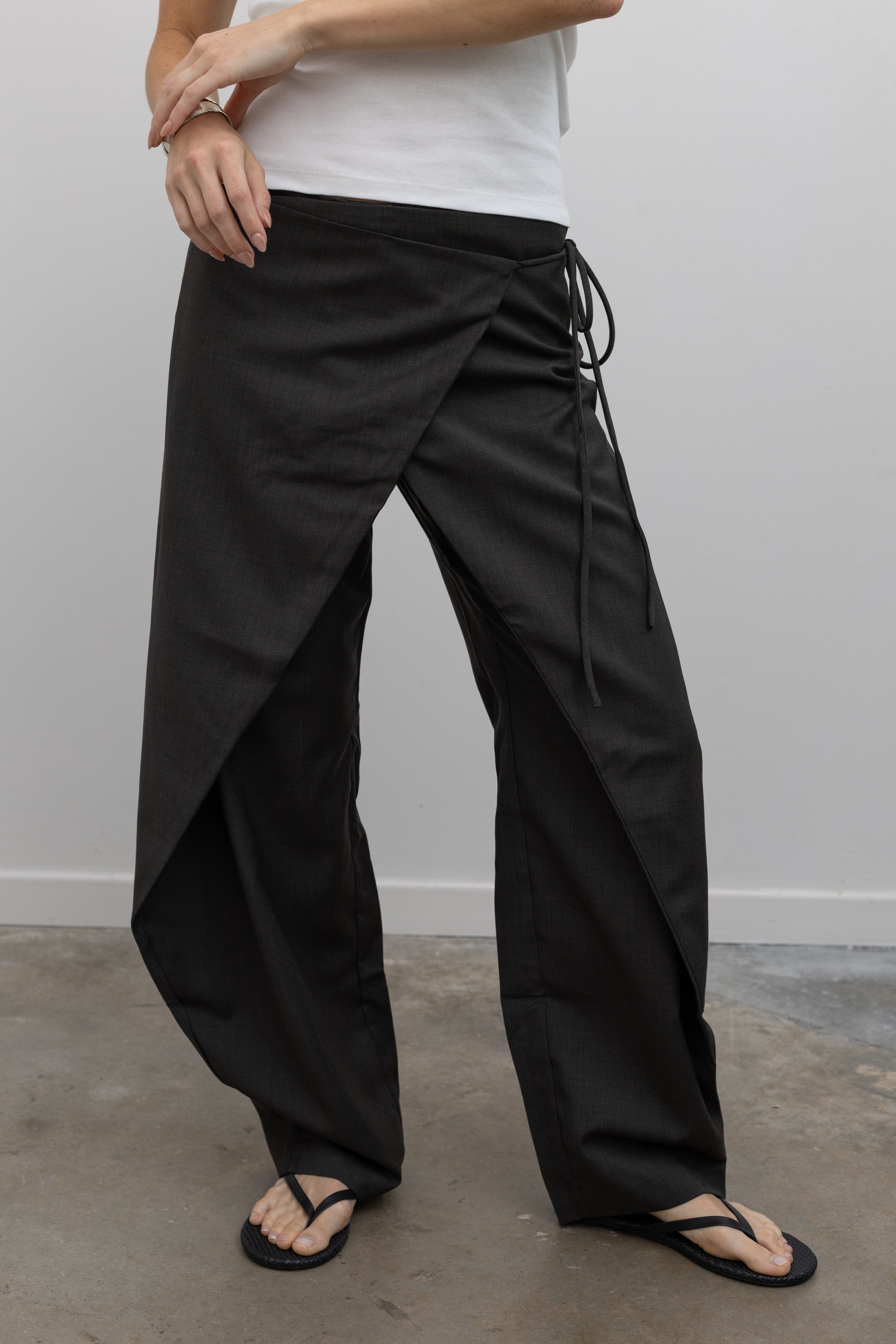 St. Agni Mid Rise Wool Blend Wrap Pants Minimalist Designer Womenswear at Alas Eius