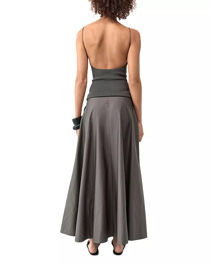 St. Agni resort wear maxi dress featuring a square neckline, backless silhouette, and crisp cotton poplin skirt at Alas Eius 