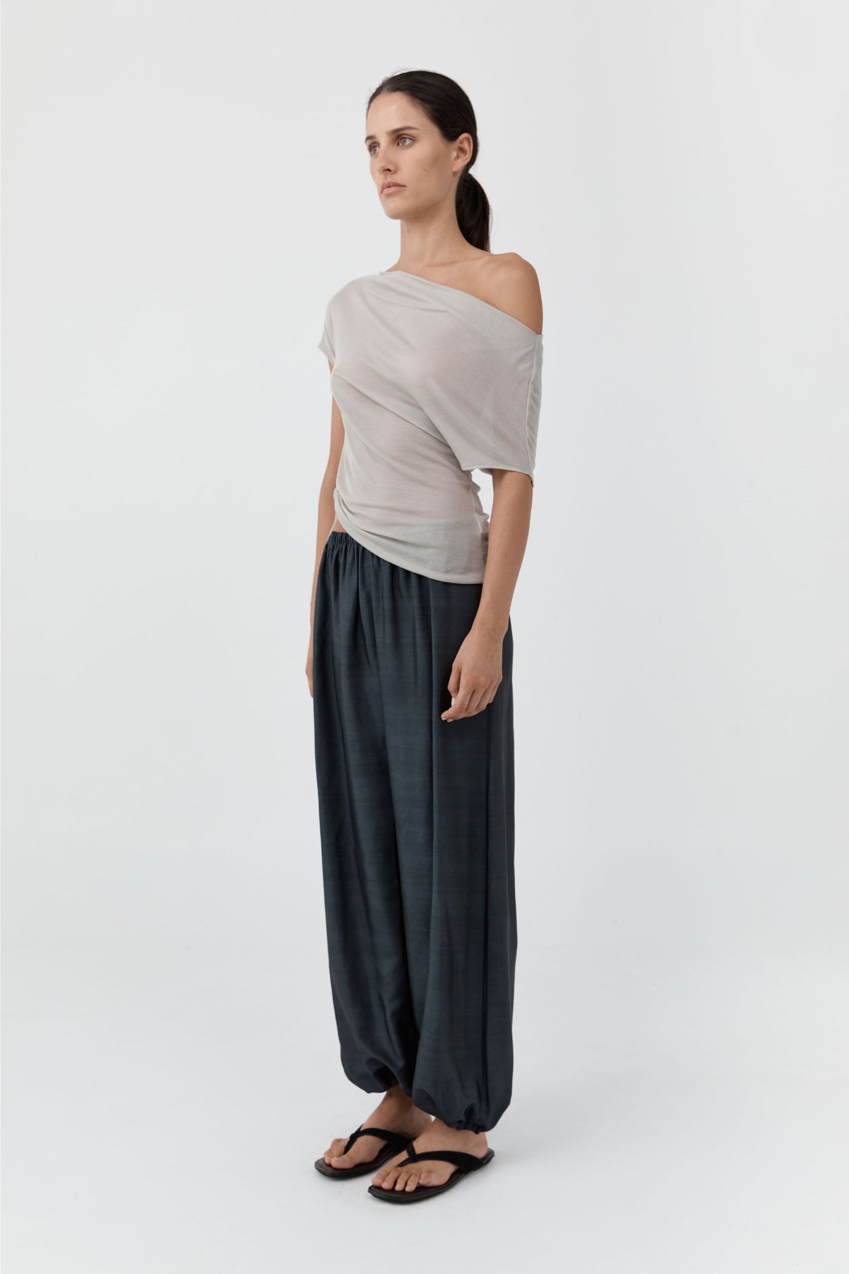 St. Agni at Alas Eius Silk Adjustable Balloon Pants in Tussah silk with voluminous balloon leg