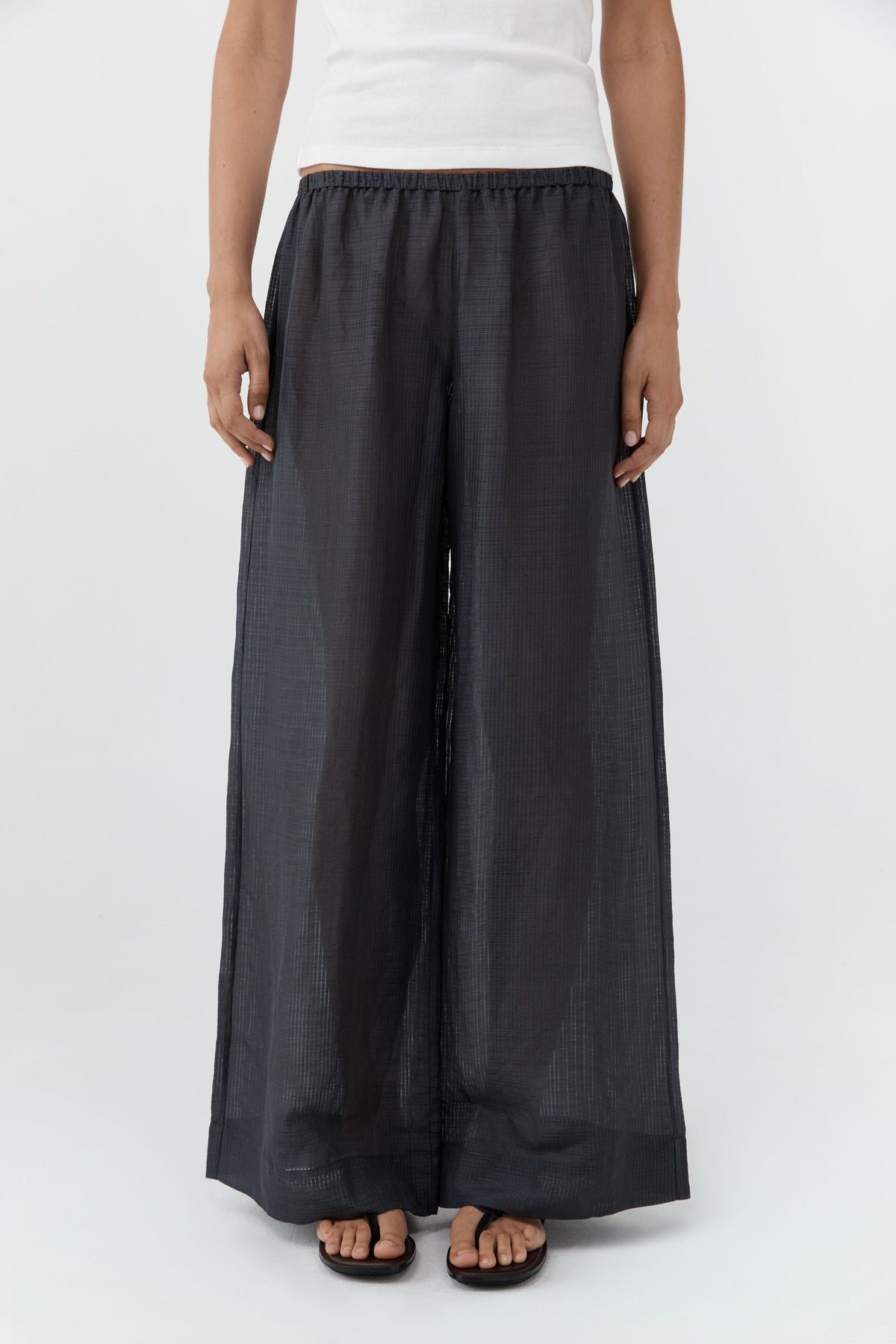 St. Agni at Alas Eius Woven Check Relaxed Pants in Soft Ash