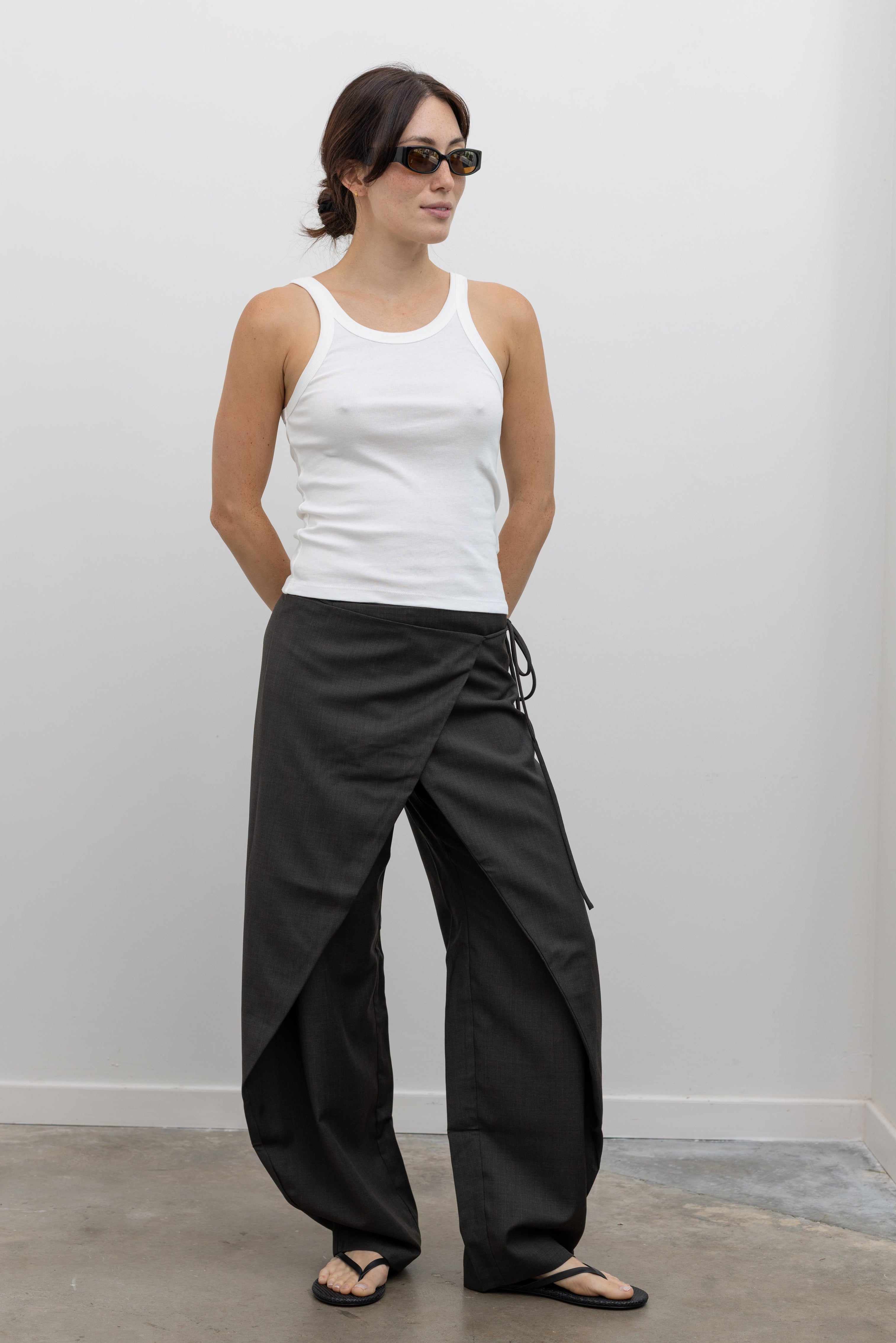 St. Agni Wrap Rouleau Wool Blend Pants with Tapered Leg Contemporary Women's Trousers at Alas Eius