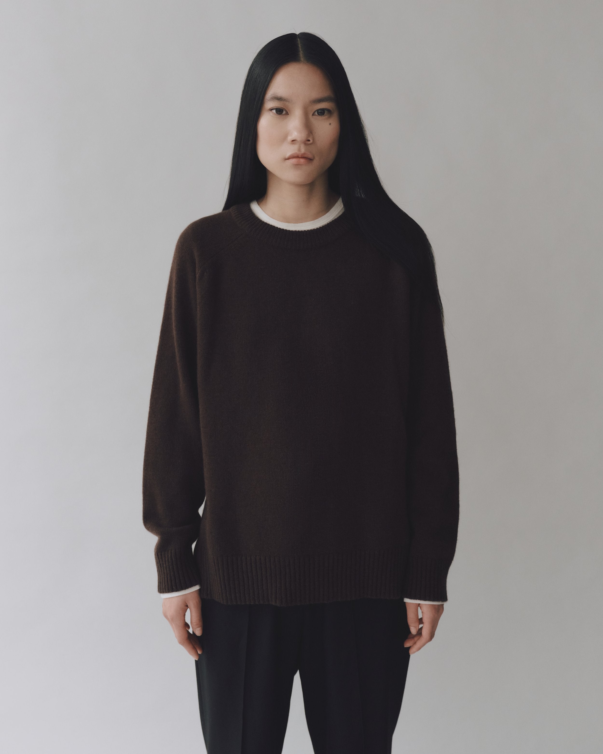 Brown Cashmere Blend Crewneck Knit