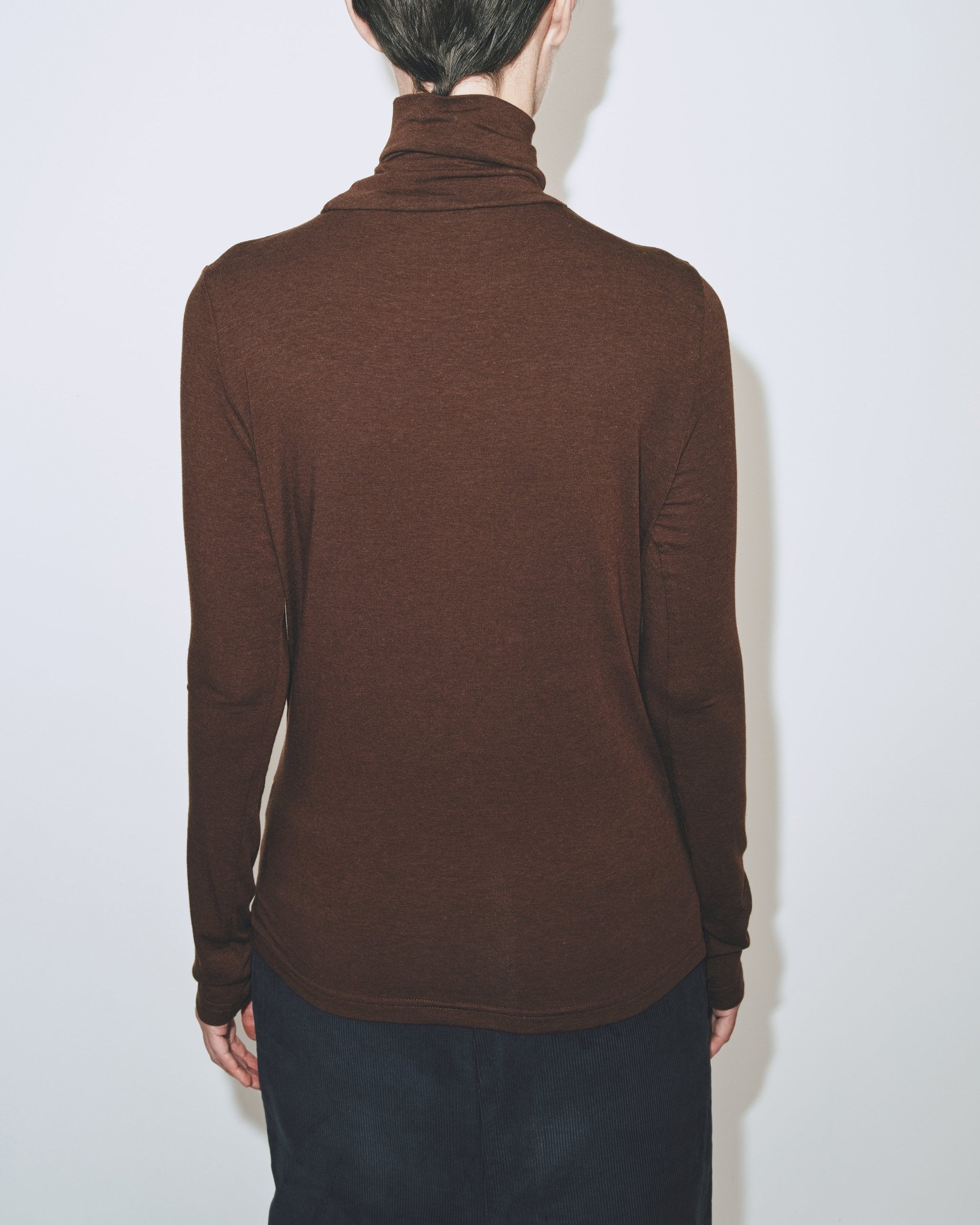 Dark Brown Soft Jersey Roll Neck Turtleneck Top