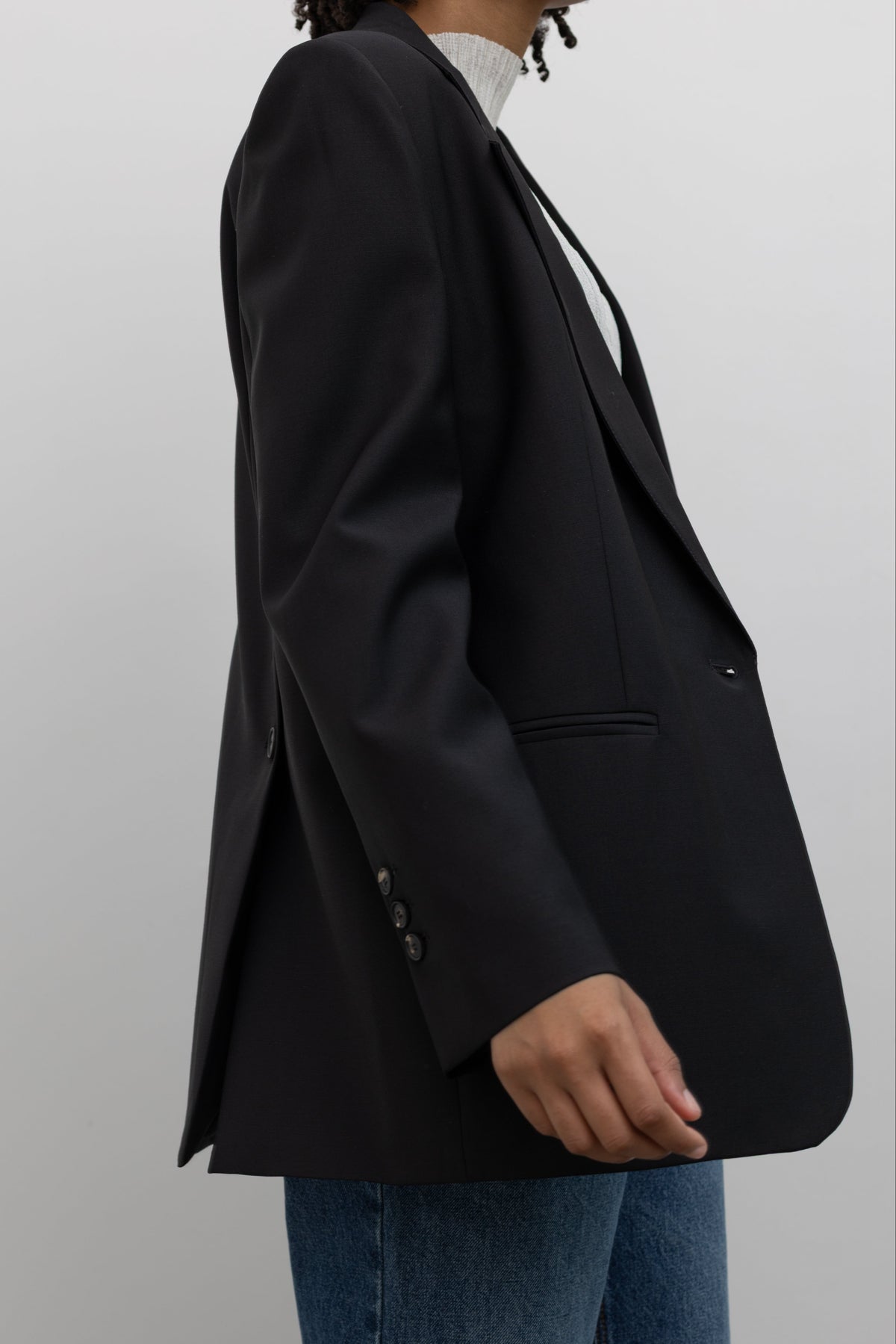 Tela Diver black wool blend blazer jacket at Alas Eius