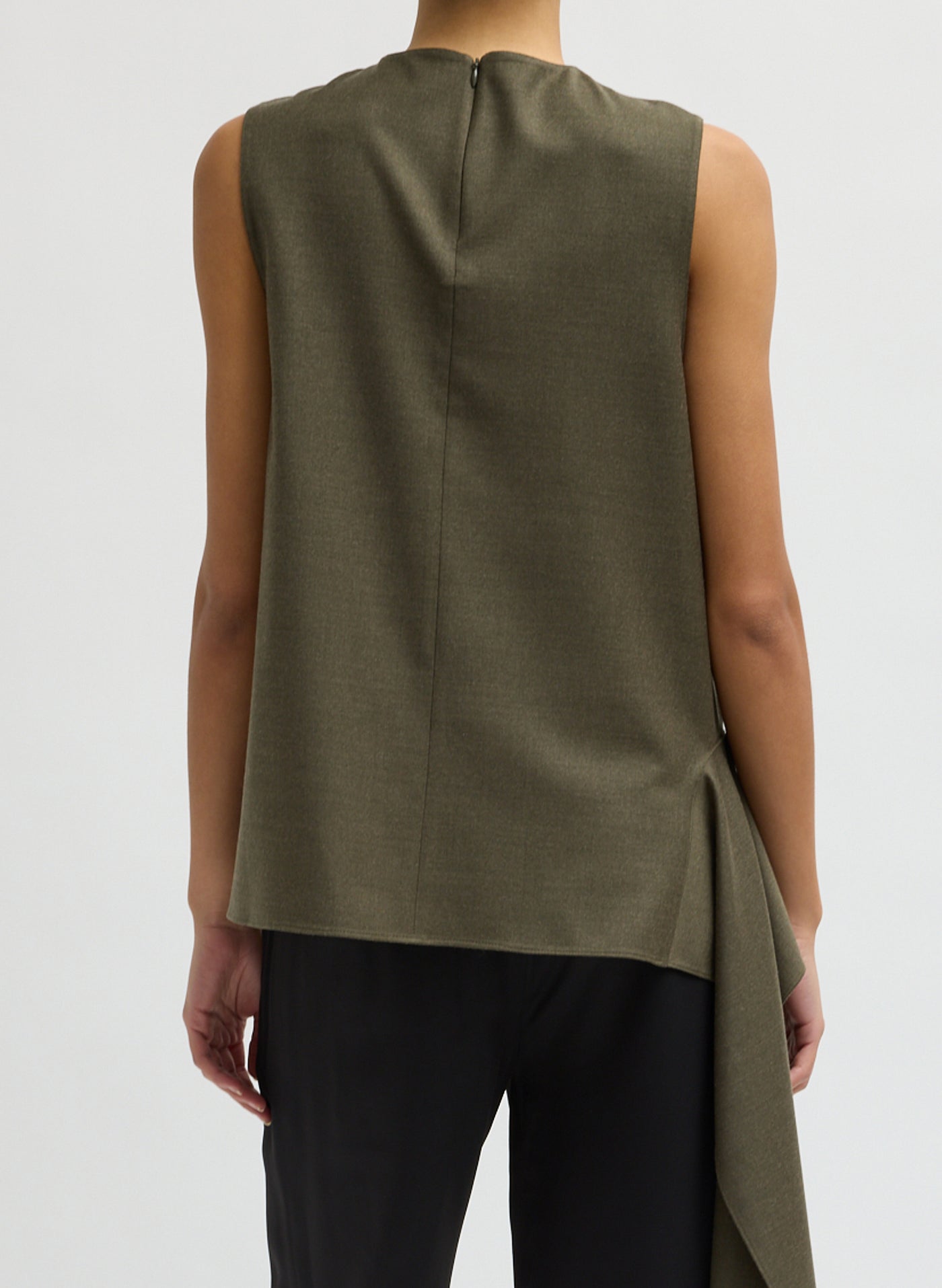 Tibi Army Green Cozy Flannel Sleeveless Top Side View at Alas Eius