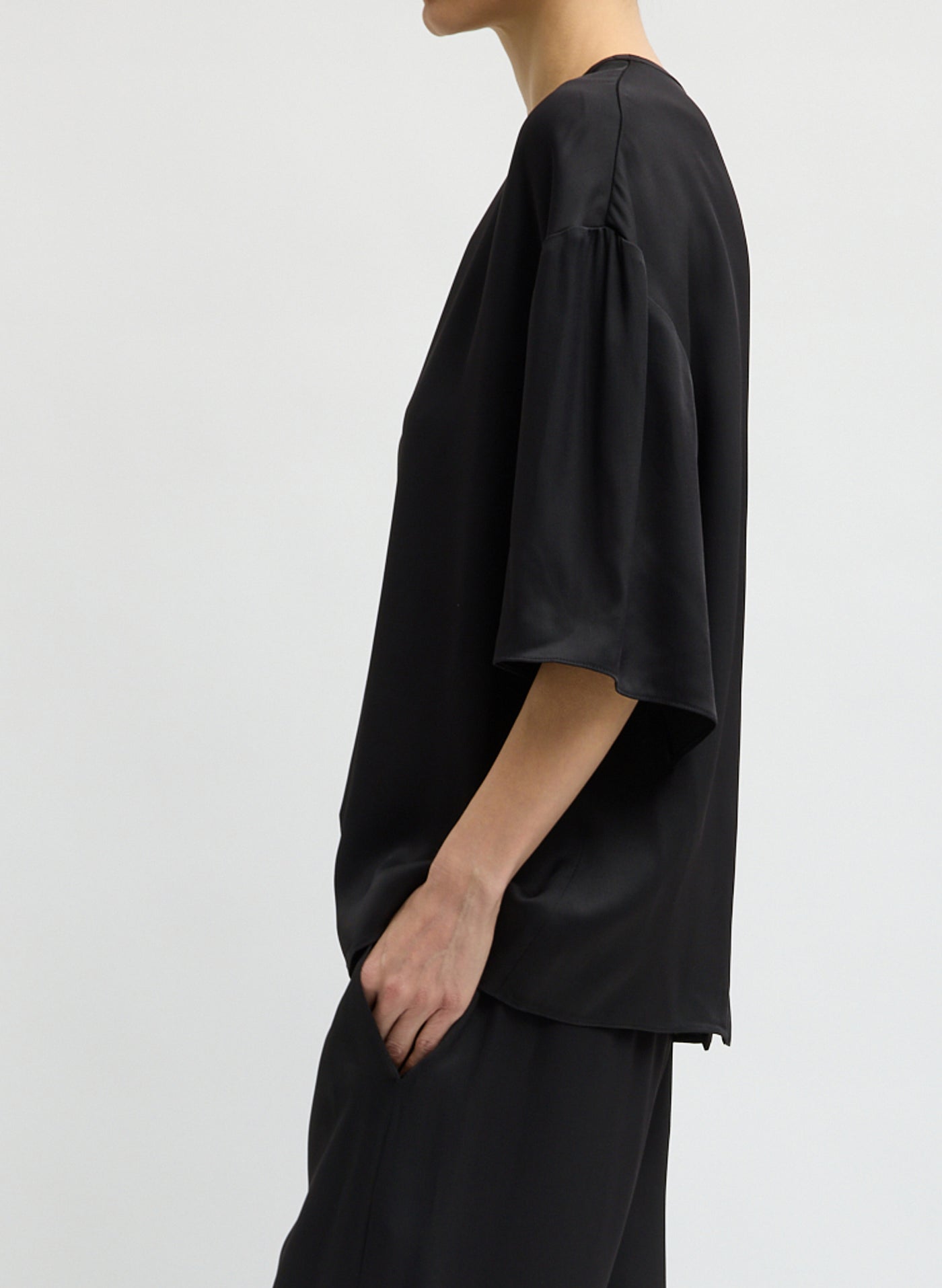 Tibi Black Eco Acetate Viscose Easy T-Shirt Front View at Alas Eius