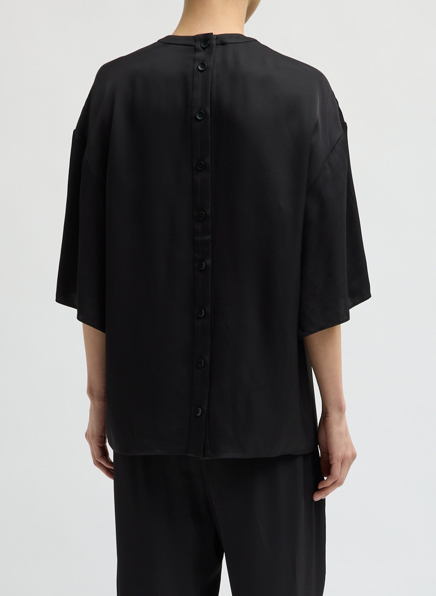 Tibi Black Eco Acetate Viscose Easy T-Shirt Side View at Alas Eius