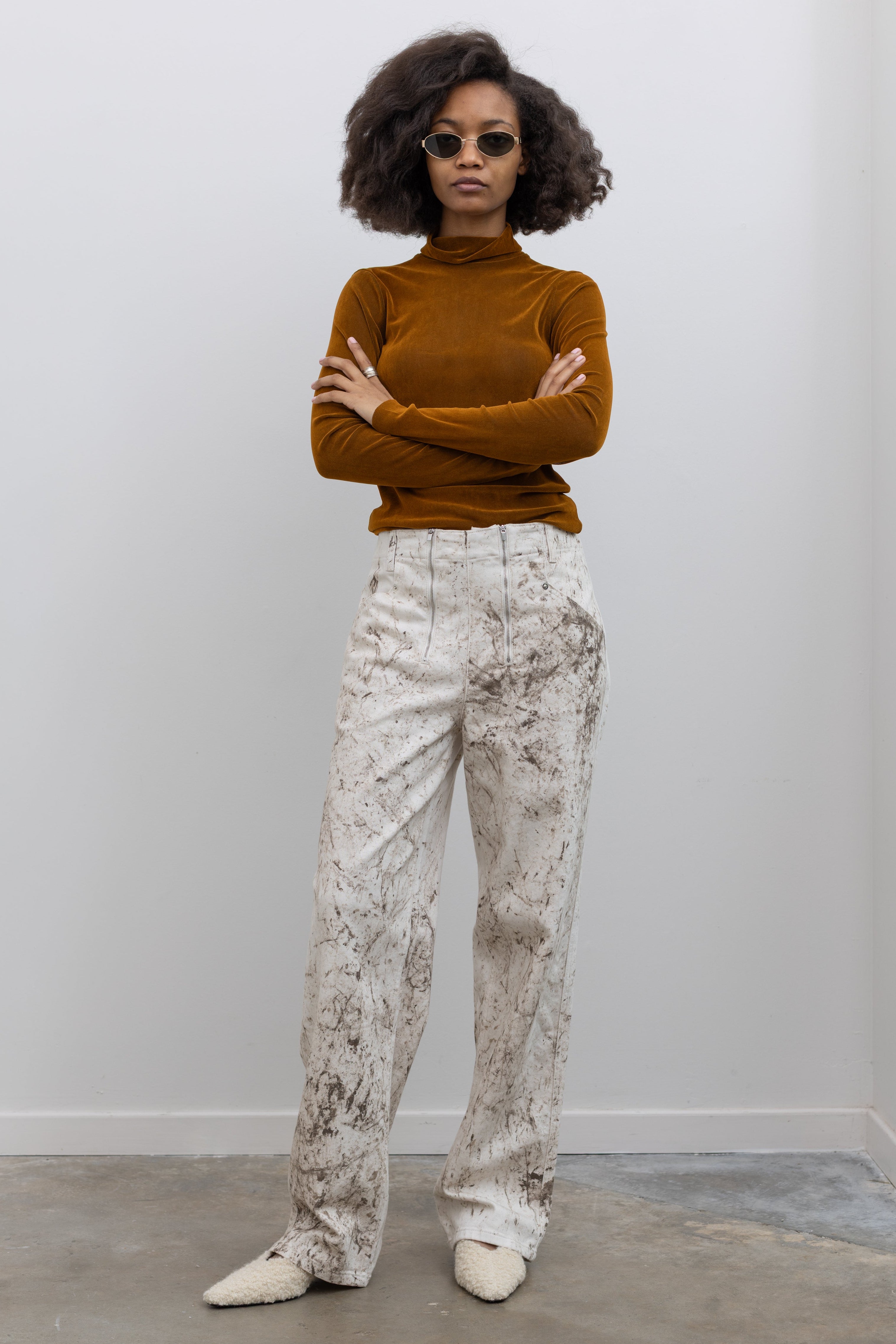 tibi Calcimin denim pants with double zip front at alas eius