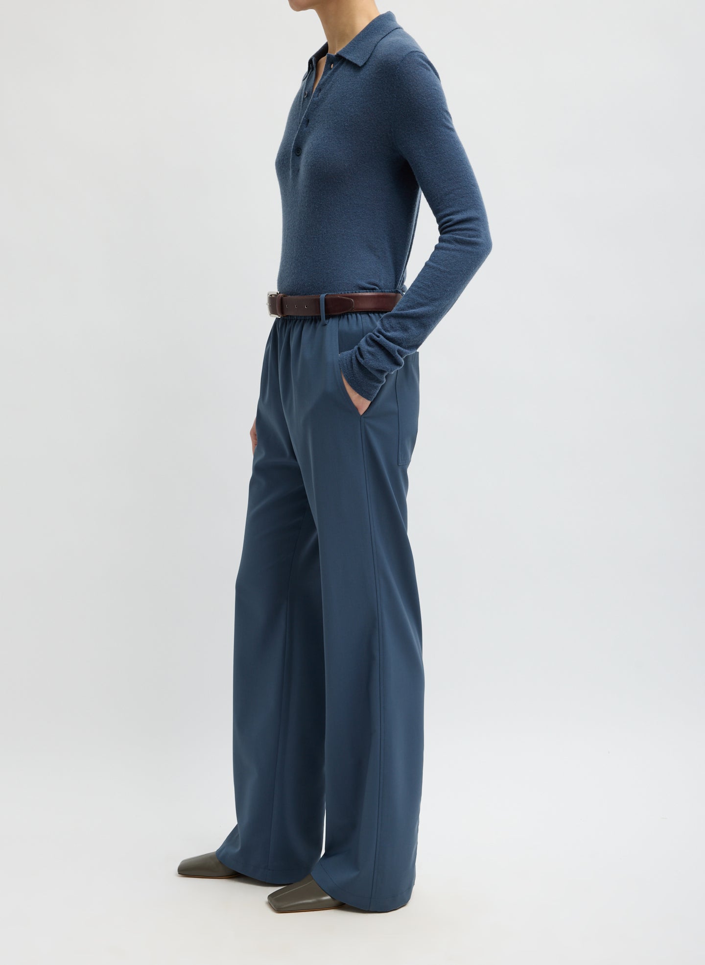 Tibi Charles Tropical Wool Trouser featuring adjustable drawstring waist and refined designer tailoring for elevated womenswear at Alas Eius