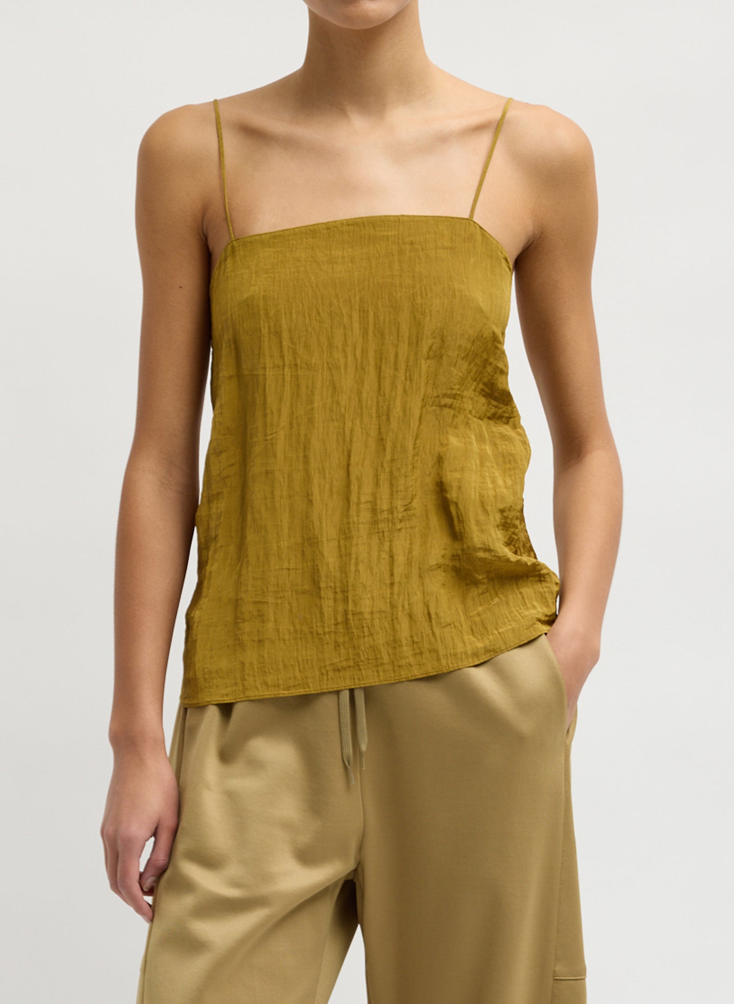Tibi Crinkle Slip Cami in lightweight marbleized crinkle fabric, luxury contemporary women's camisole at Alas Eius
