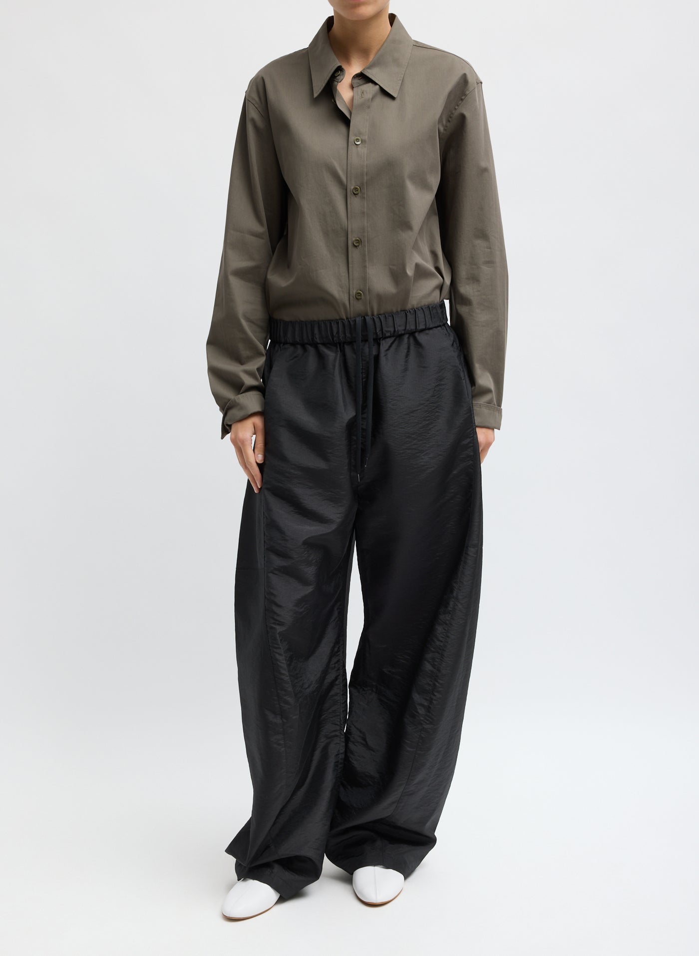 Tibi Crispy Nylon Winslow Pant with Adjustable Hem Snaps at Alas Eius