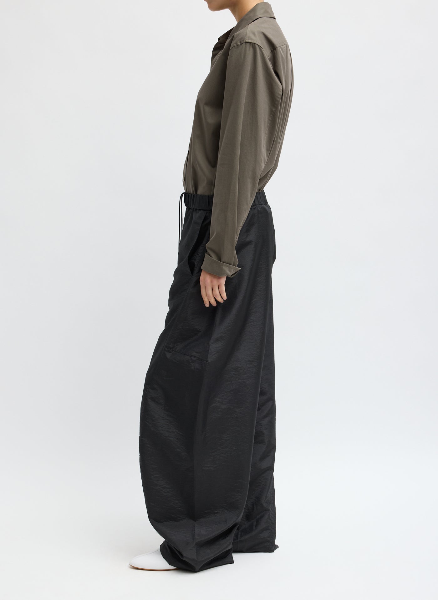Tibi Crispy Nylon Winslow Pant Front View at Alas Eius