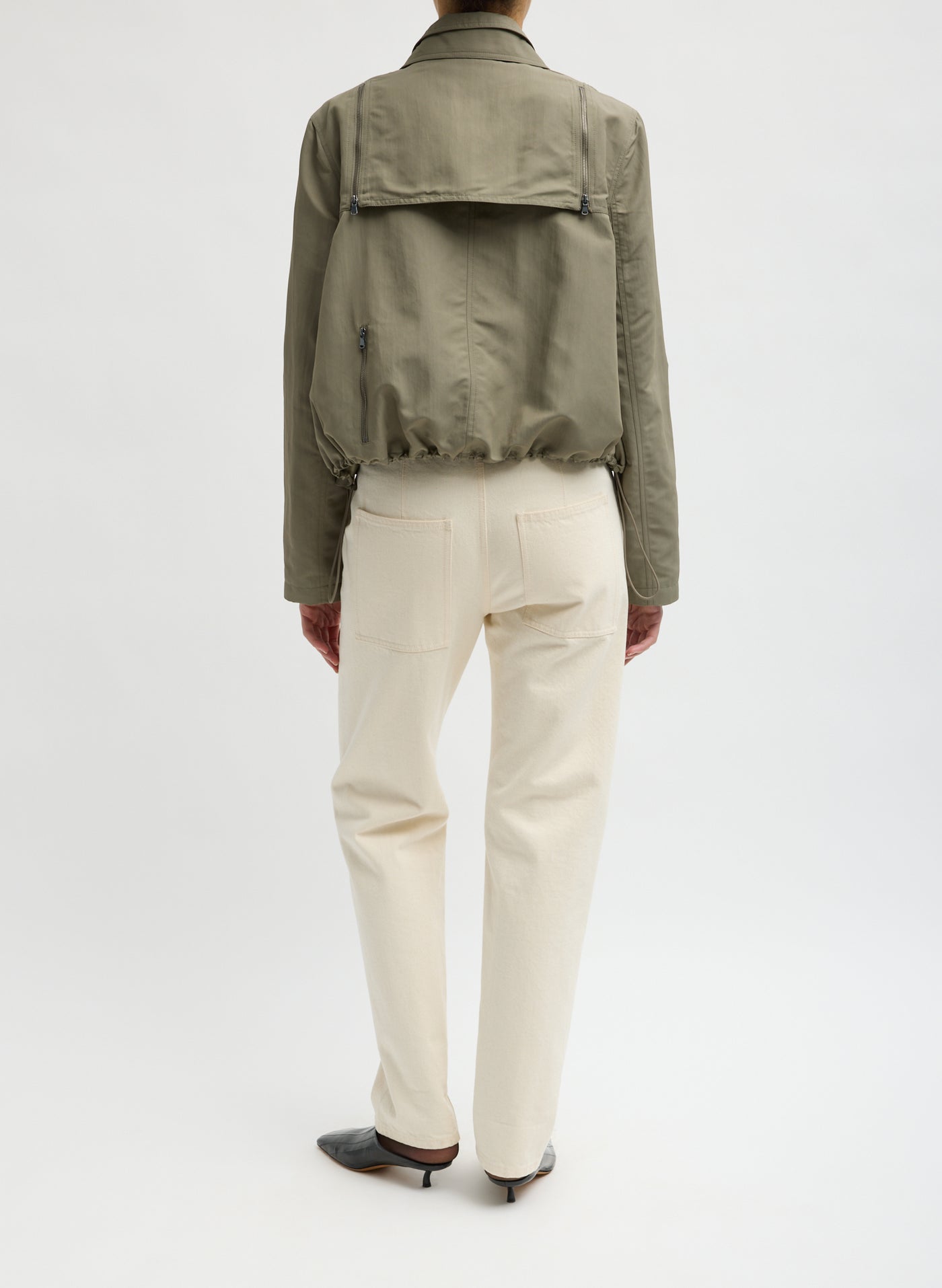 Tibi Fall/Winter 2026 Dark Hazelnut Techy Twill Anorak Bomber with Cinchable Hem at Alas Eius