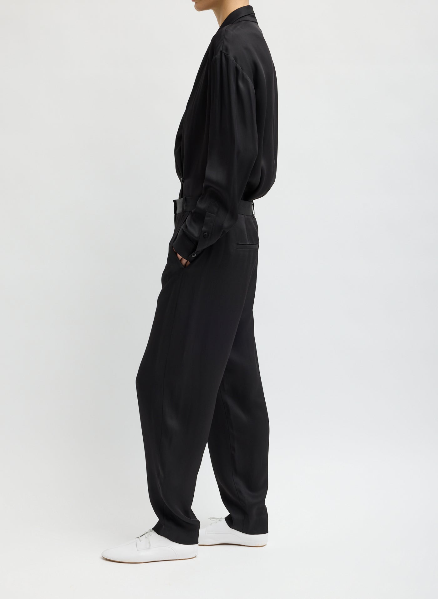 Tibi fluid drape wide-leg trousers with elongated inseam at Alas Eius