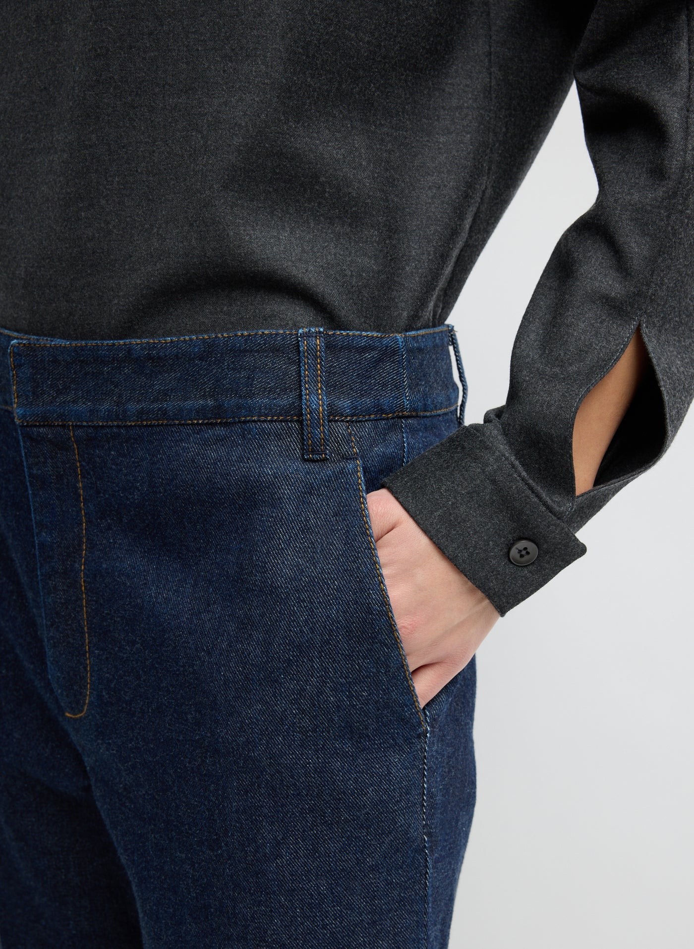 Tibi Low-Rise Japanese Denim Jeans with Subtle Bootcut Leg at Alas Eius