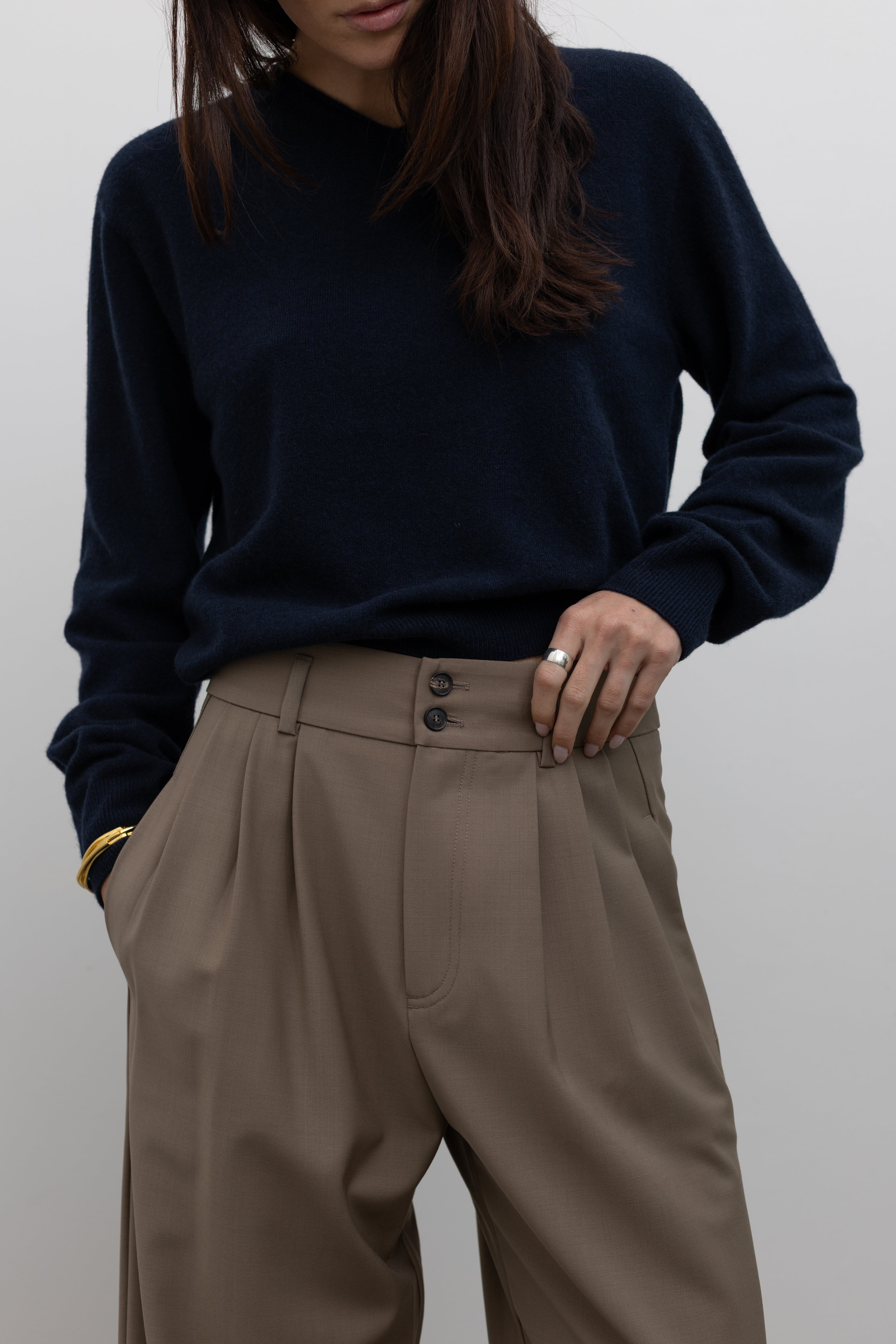 Tibi Modern Minimalist Beige Wool Blend Trousers at Alas Eius